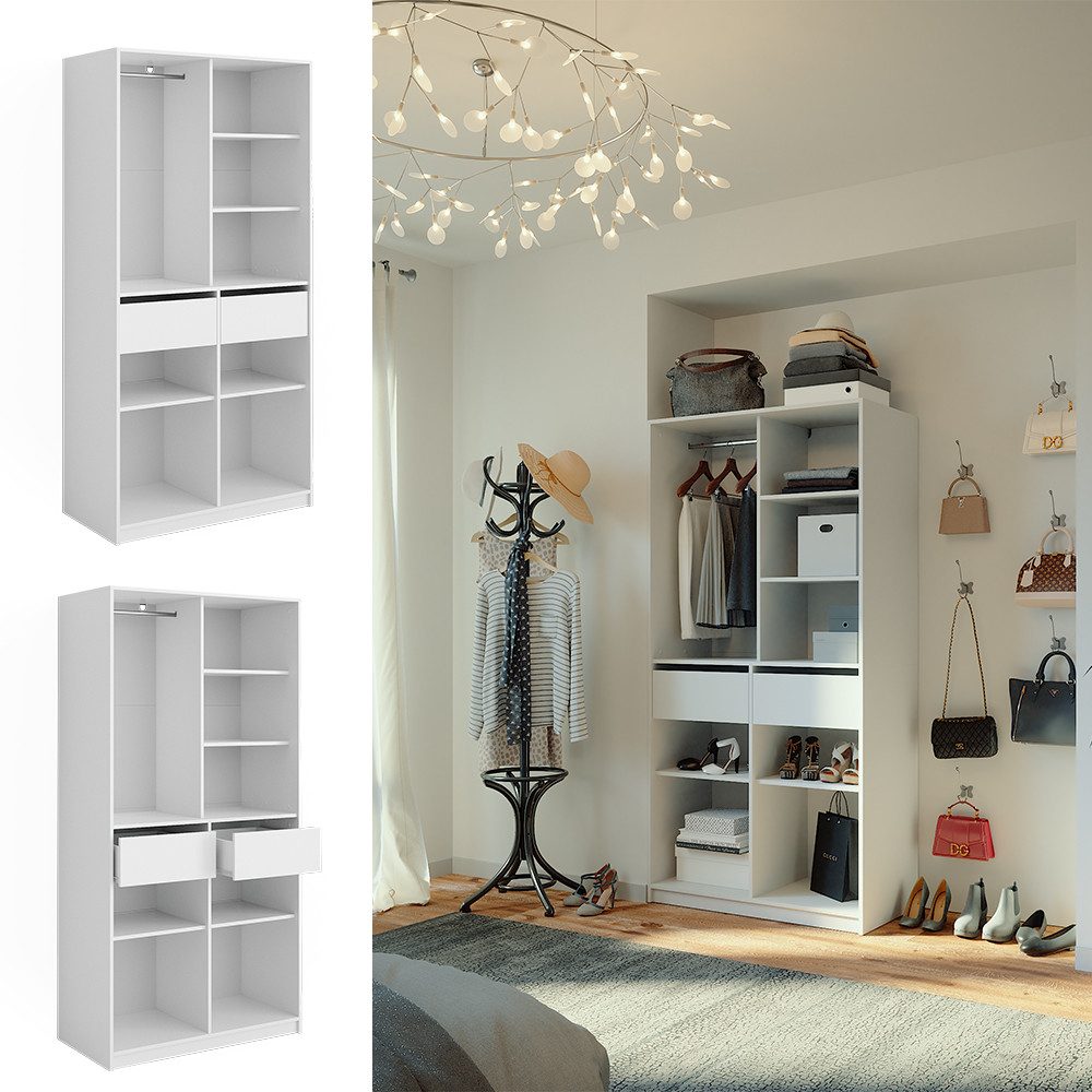 Vicco Kleiderschrank Elmo, Weiß, 100 x 200 cm mit 2 Schubladen (1-St)