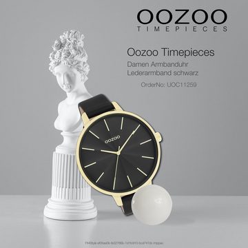 OOZOO Quarzuhr Oozoo Damen Armbanduhr Timepieces Analog, (Analoguhr), Damenuhr rund, extra groß (ca. 48mm) Lederarmband, Fashion-Style