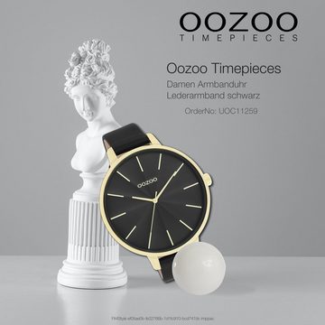 OOZOO Quarzuhr Oozoo Damen Armbanduhr Timepieces Analog, Damenuhr rund, extra groß (ca. 48mm) Lederarmband, Fashion-Style