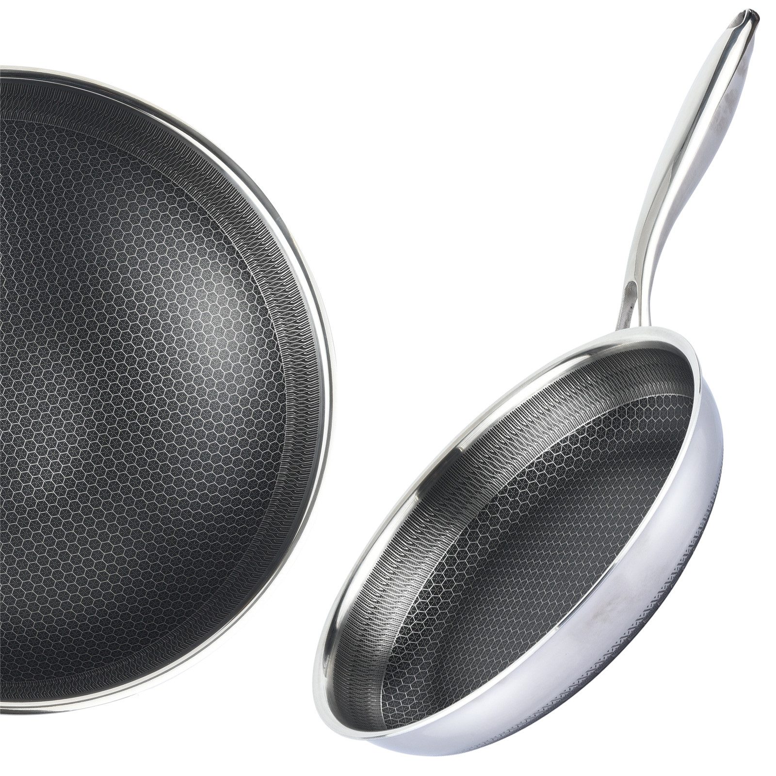 4BIG.fun Bratpfanne 20cm Bratpfanne Edelstahl Antihaft - Wabenstruktur, Edelstahl