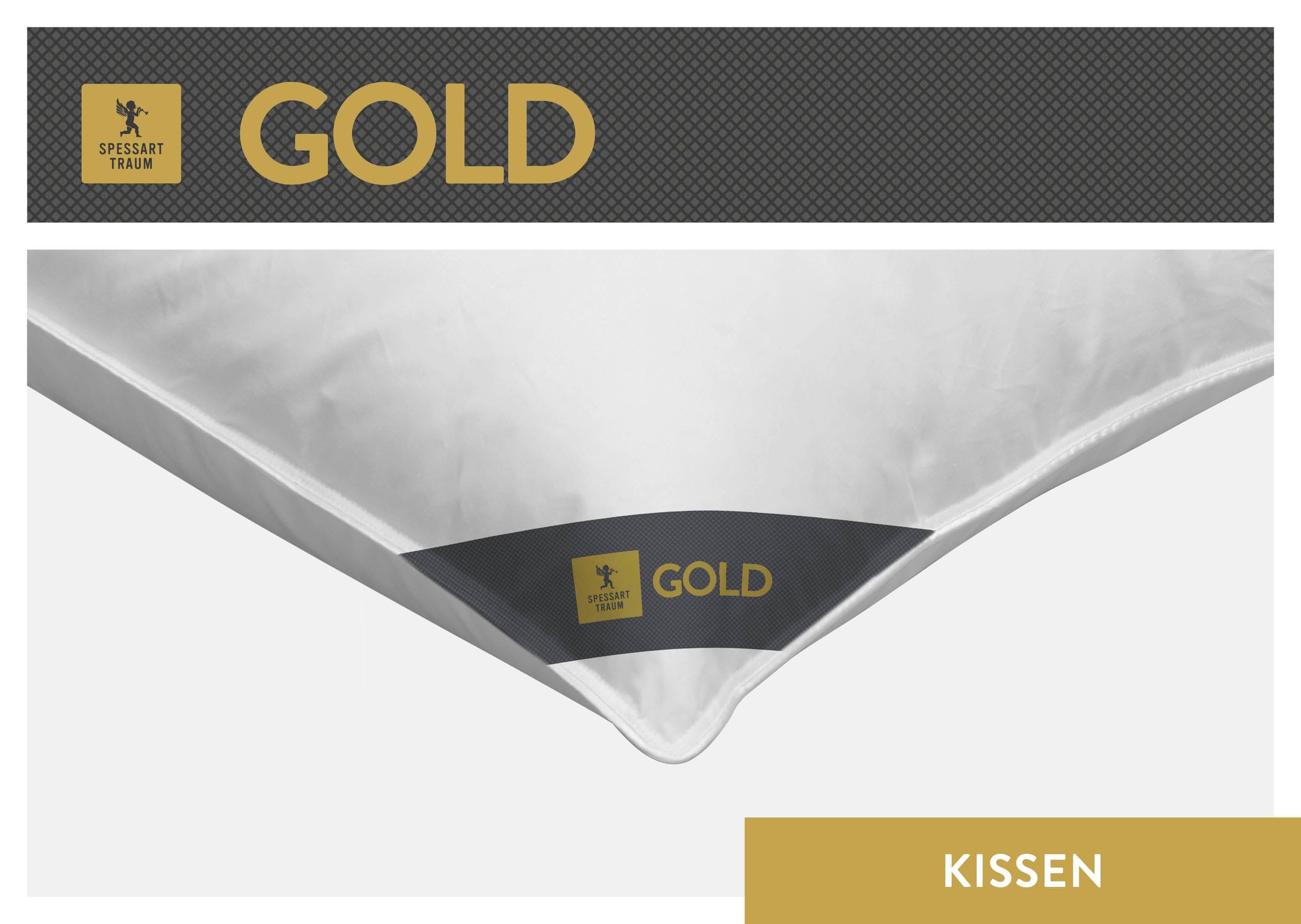 SPESSARTTRAUM 3-Kammer-Kopfkissen Gold, Füllung: Außen: 90% Gänsedaunen, 10% Gänsefedern Innen: 100% Gänsefedern, Bezug: 100% Baumwolle, hergestellt in Deutschland, allergikerfreundlich