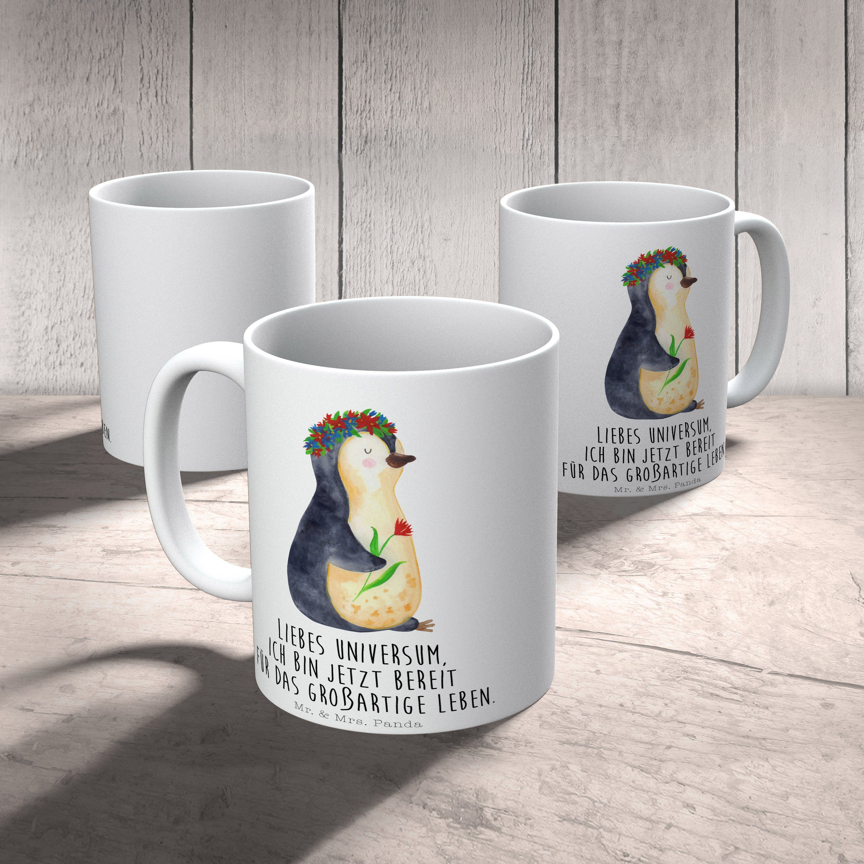 Mr. & Lebensziele, - Weiß Mrs. Tasse, Blumenkranz Pinguin Geschenk, Tasse - Kaffeetass, Keramik Panda