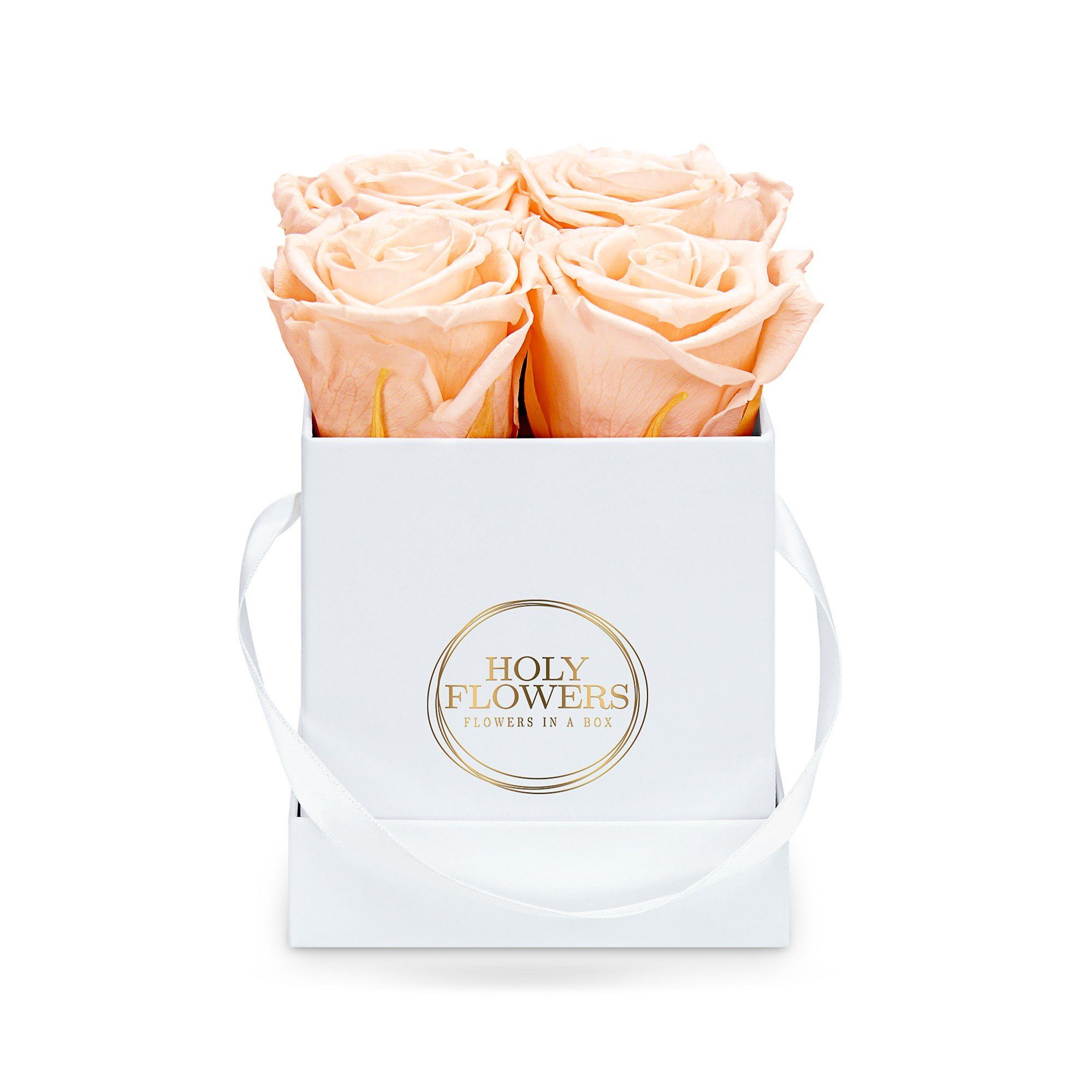 Kunstblume Eckige Rosenbox in weiß mit 4 Infinity Rosen I 3 Jahre haltbar I  Echte, duftende konservierte Blumen I by Raul Richter Infinity Rose, Holy  Flowers, Höhe 11 cm