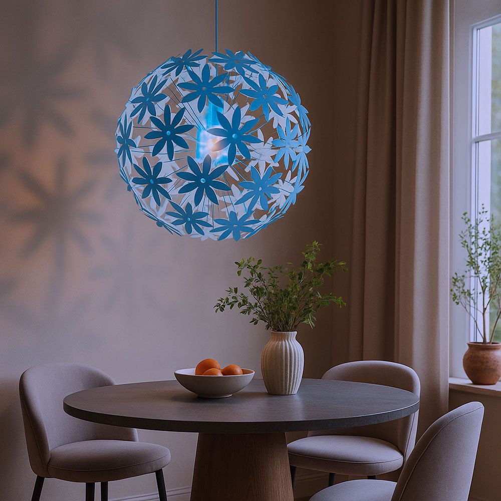 GLOBO LIGHTING LED Pendelleuchte, Leuchtmittel inklusive, Warmweiß, Farbwechsel, Pendelleuchte Blumenmuster Deckenlampe hängend weiß