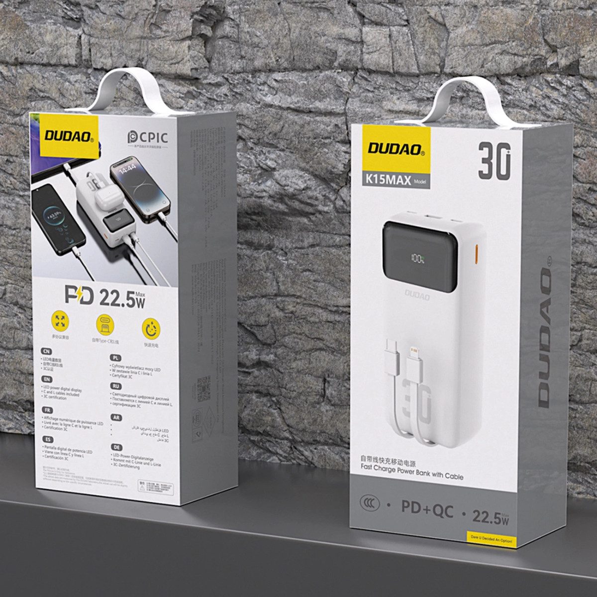 Dudao Dudao K15MAX 30000mAh PD 22.5W Powerbank mit integrierten Kabeln Powerbank Powerbank 30.000 mAh (5 V, 9 V, 12 V, 15 V V), 22,5 W PD & QC Schnellladung, 30 – Bild 5 von 5