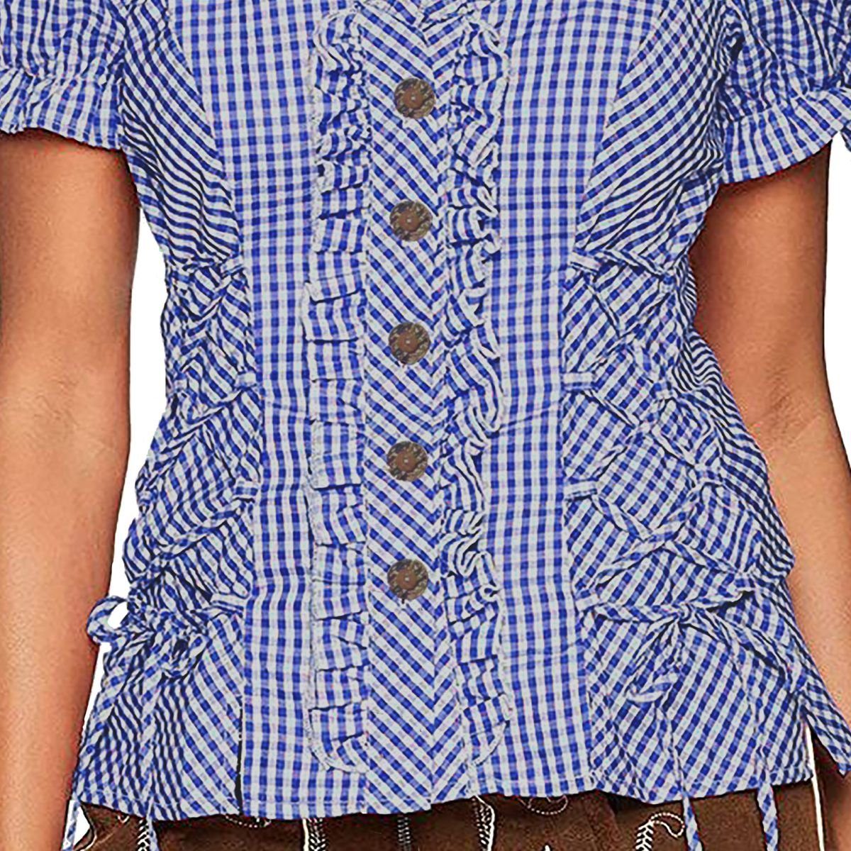 Lipta TDP Kostüm Oktoberfest Bluse Trachtenbluse blau weiß für Erwachsene