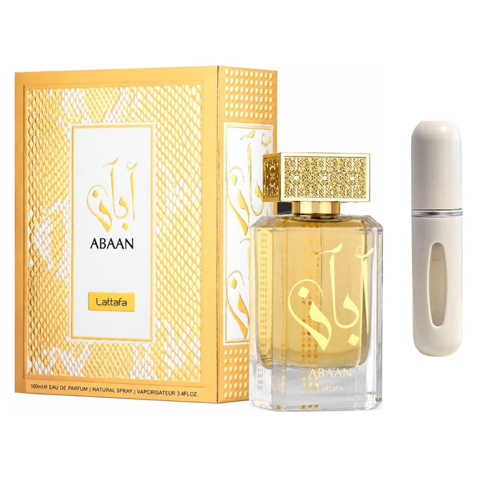 Lattafa Duft-Set Abaan EDP – Orientalisch Blumig + Parfümzerstäuber (leer)