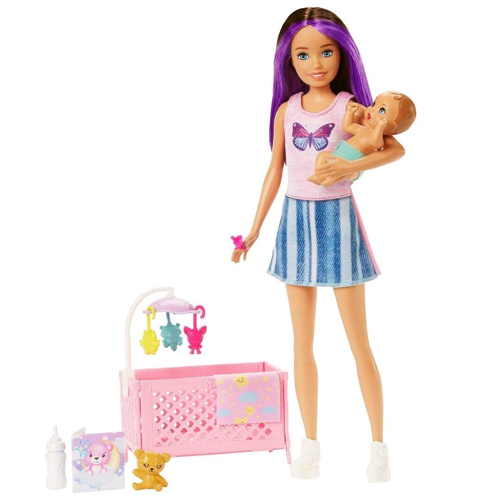 Barbie Anziehpuppe Puppe & Babybett Spiel-Set Barbie Skipper Babysitter Mattel HJY33