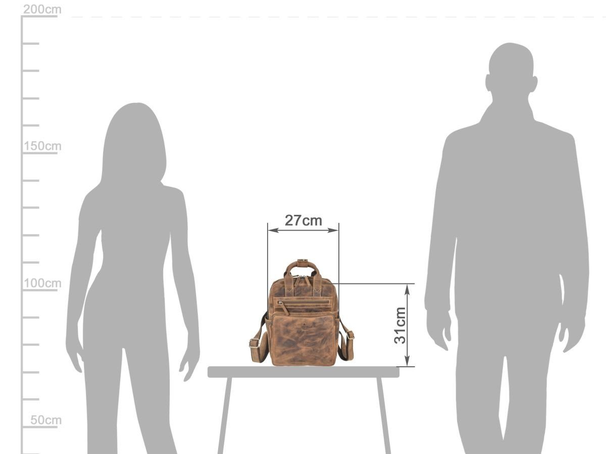Greenburry Tagesrucksack "Vintage" Leder, Rucksack 27x31cm, kleiner Freizeitrucksack, antik braun