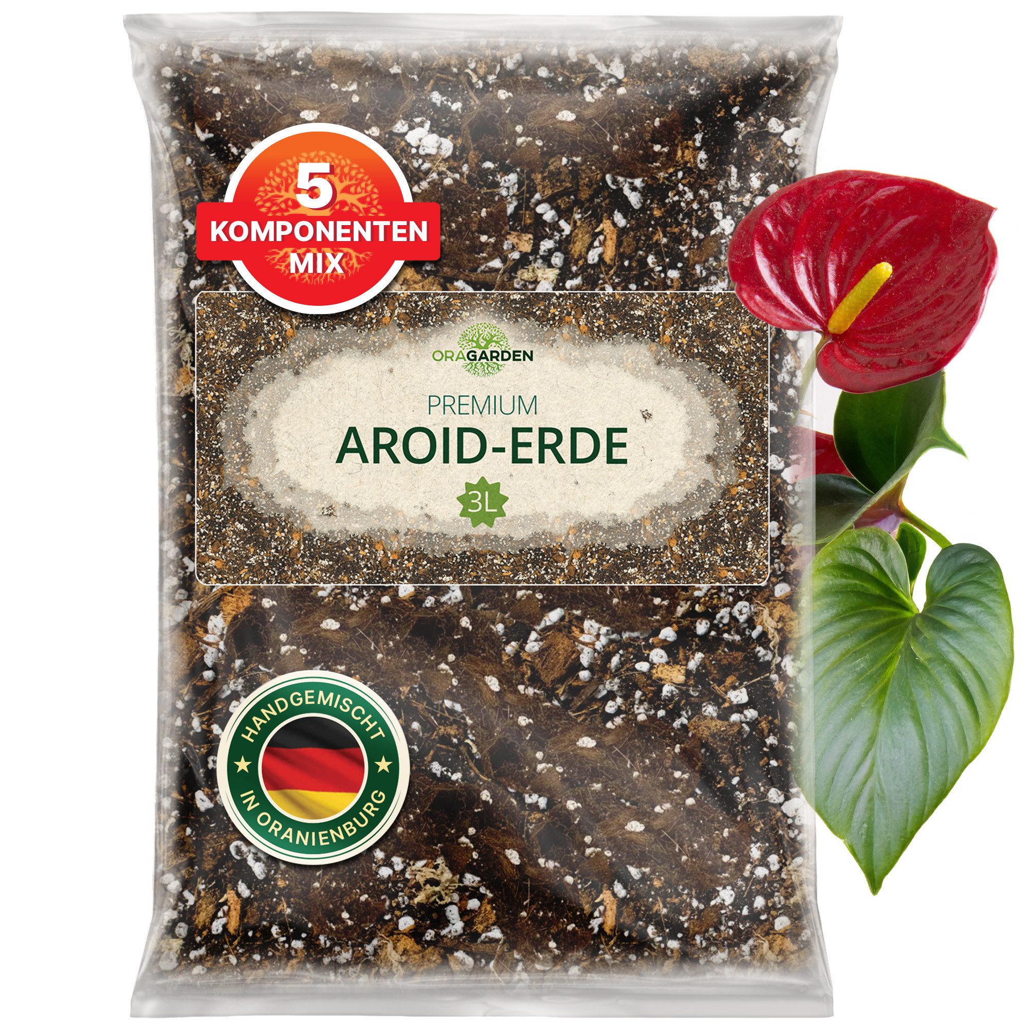OraGarden Spezialerde OraGarden Aroiden-Erde 3 Liter, mit Wurmhumus, (Packung), Enthält wertvollen Wurmhumus