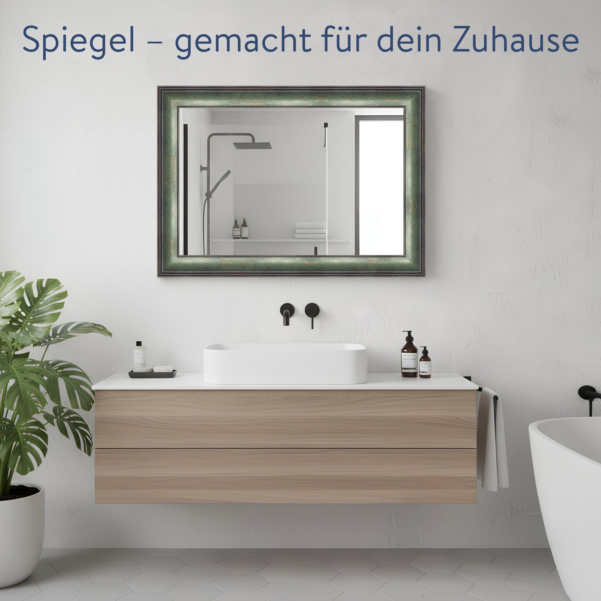 WANDStyle Wandspiegel H235, Vintage Spiegel Grün 50x60 cm, großer Wandspiegel Grün 50x60