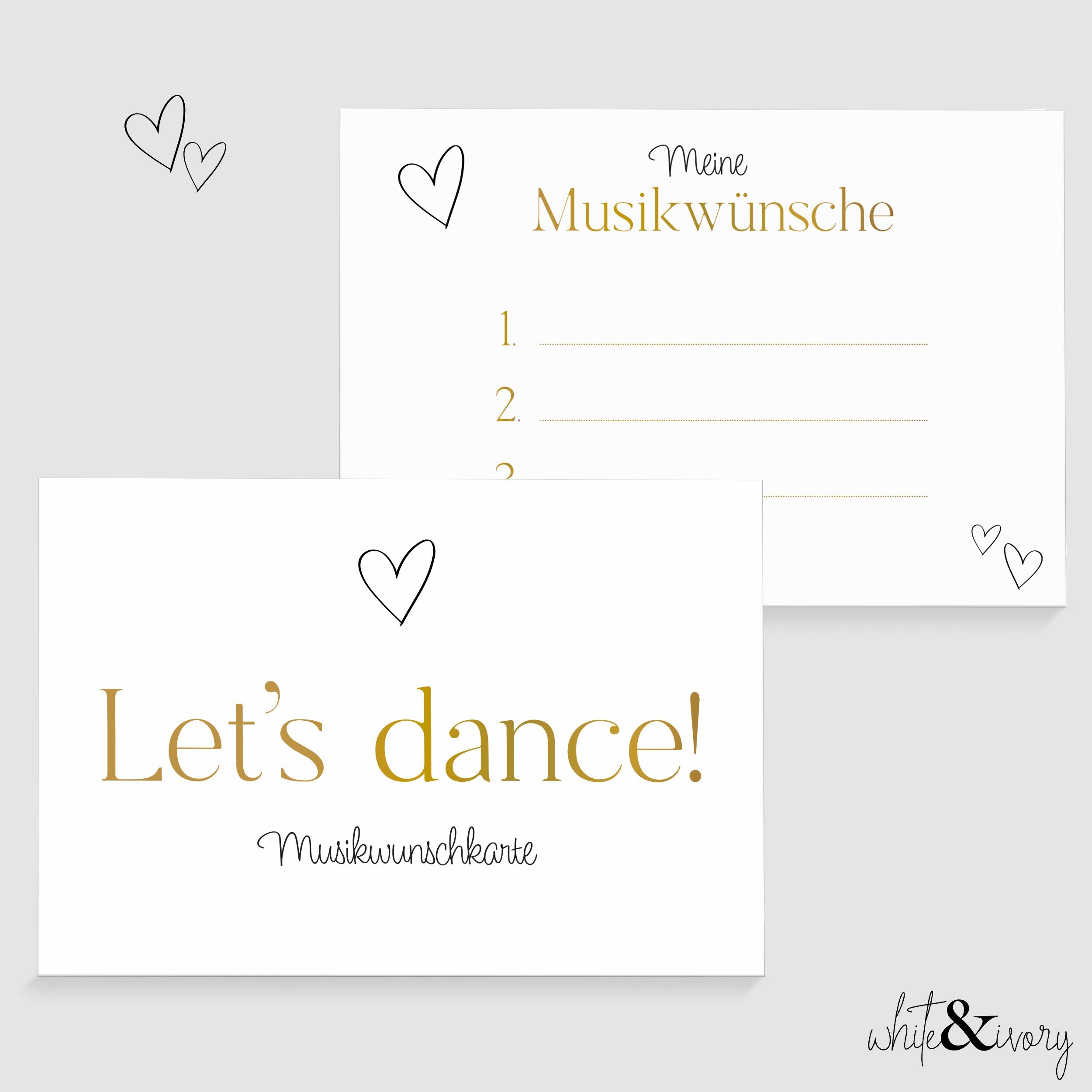 white & ivory Papierdekoration Musikwunschkarte, Herz gold, 50 Stück, beschreibbar