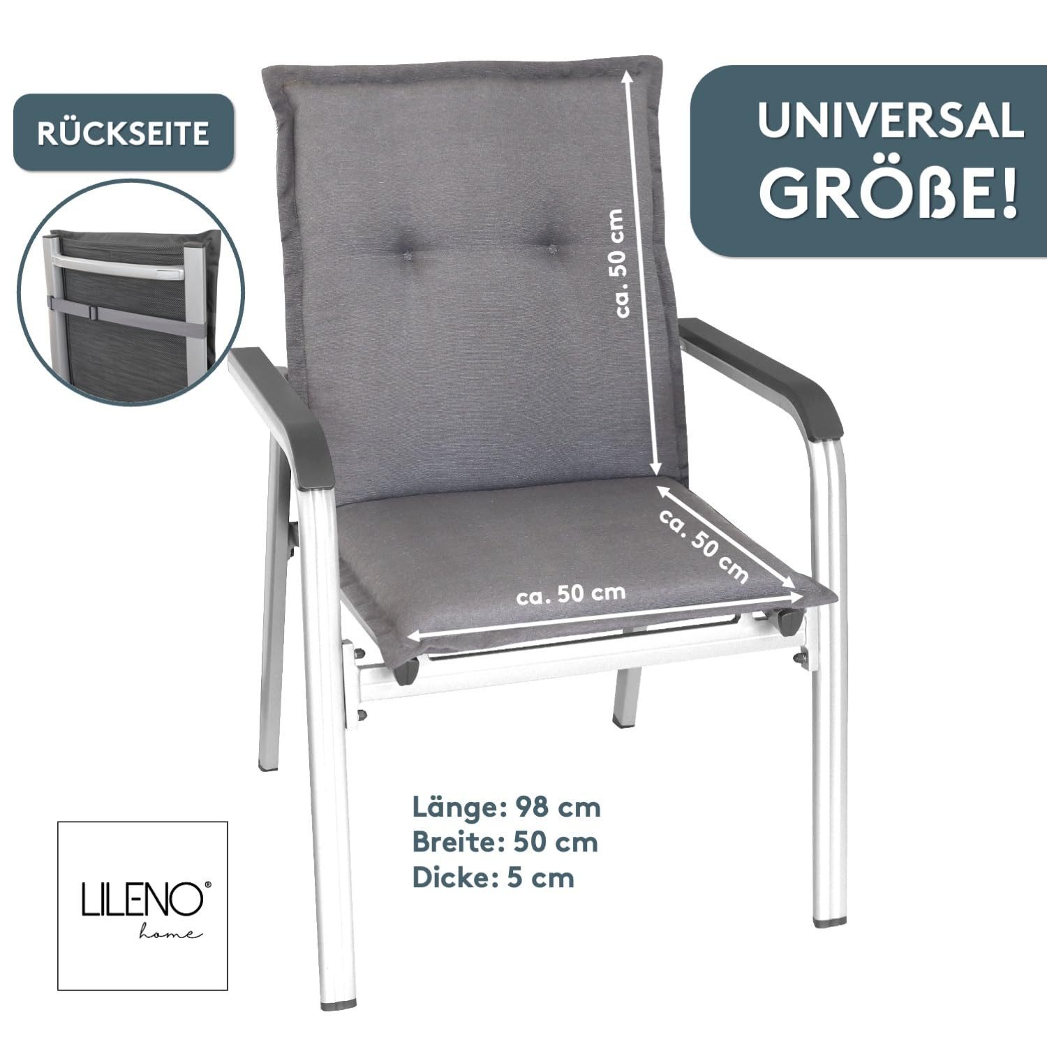 LILENO HOME Polsterauflage Niedriglehner, bequeme Sitzauflage für Gartenstühle, Stuhlkissen, (2 St., 2er Set), Gartenstuhl Auflage in Uni Mittelgrau, Sitzpolste – Bild 2 von 5