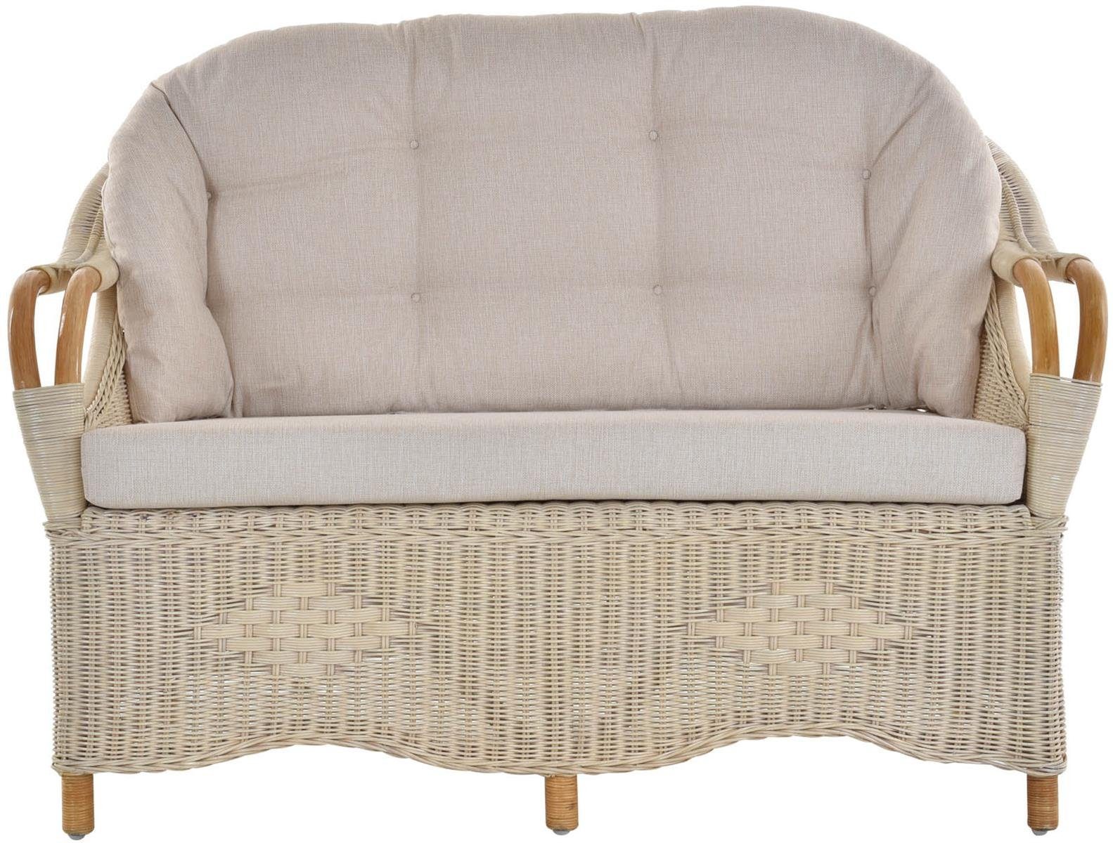Krines Home Loungesofa Couch Wintergarten / Rattansofa Natur 2-Sitzer-Sofa Rattanmöbel Creme Honig Rattan