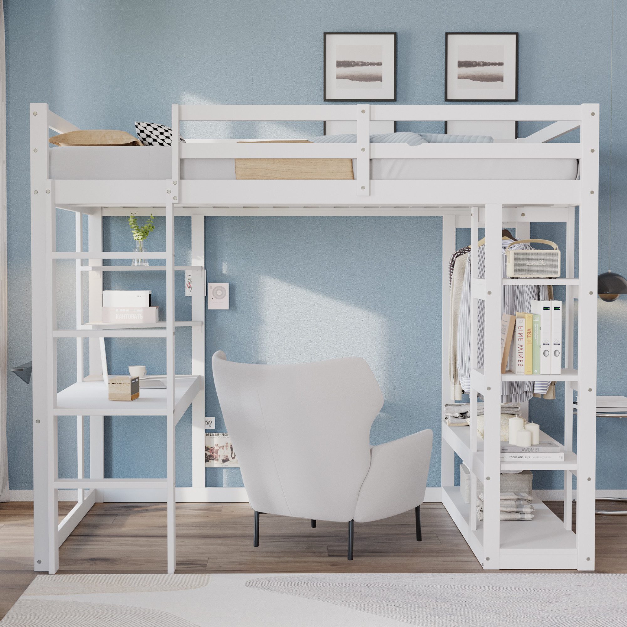 Merax Hochbett mit Stauraum und Sicherheitsleiter, günstig online kaufen