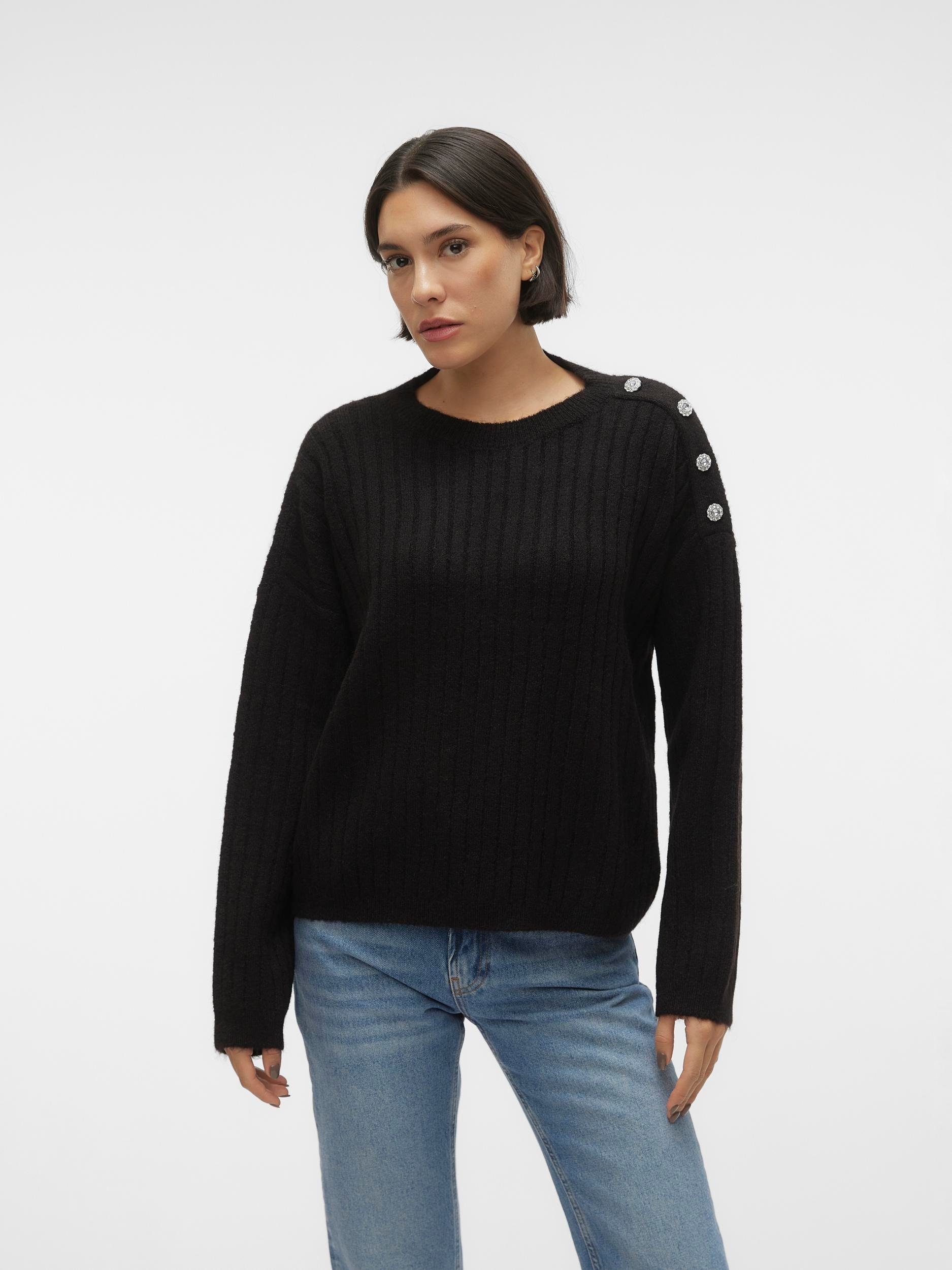 Rundhalspullover VMELYA LS O-NECK BUTTON PULLOVER GA BOO