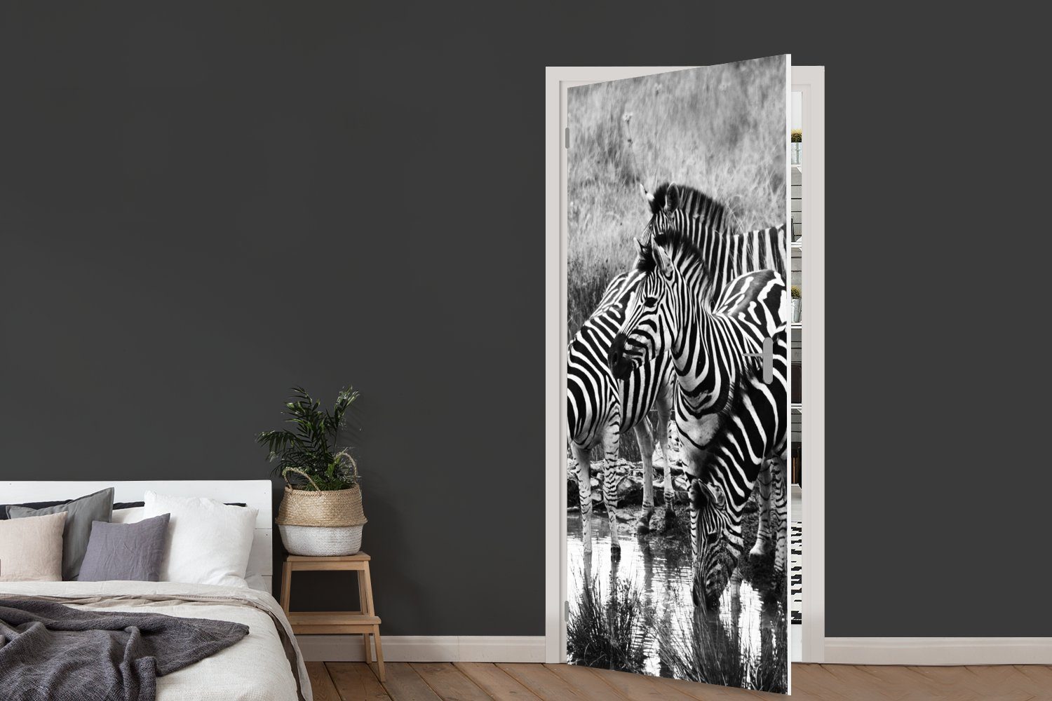 Matt, Türaufkleber, Türtapete Fototapete (1 für Zebras, St), 75x205 Trinkende MuchoWow bedruckt, Tür, cm