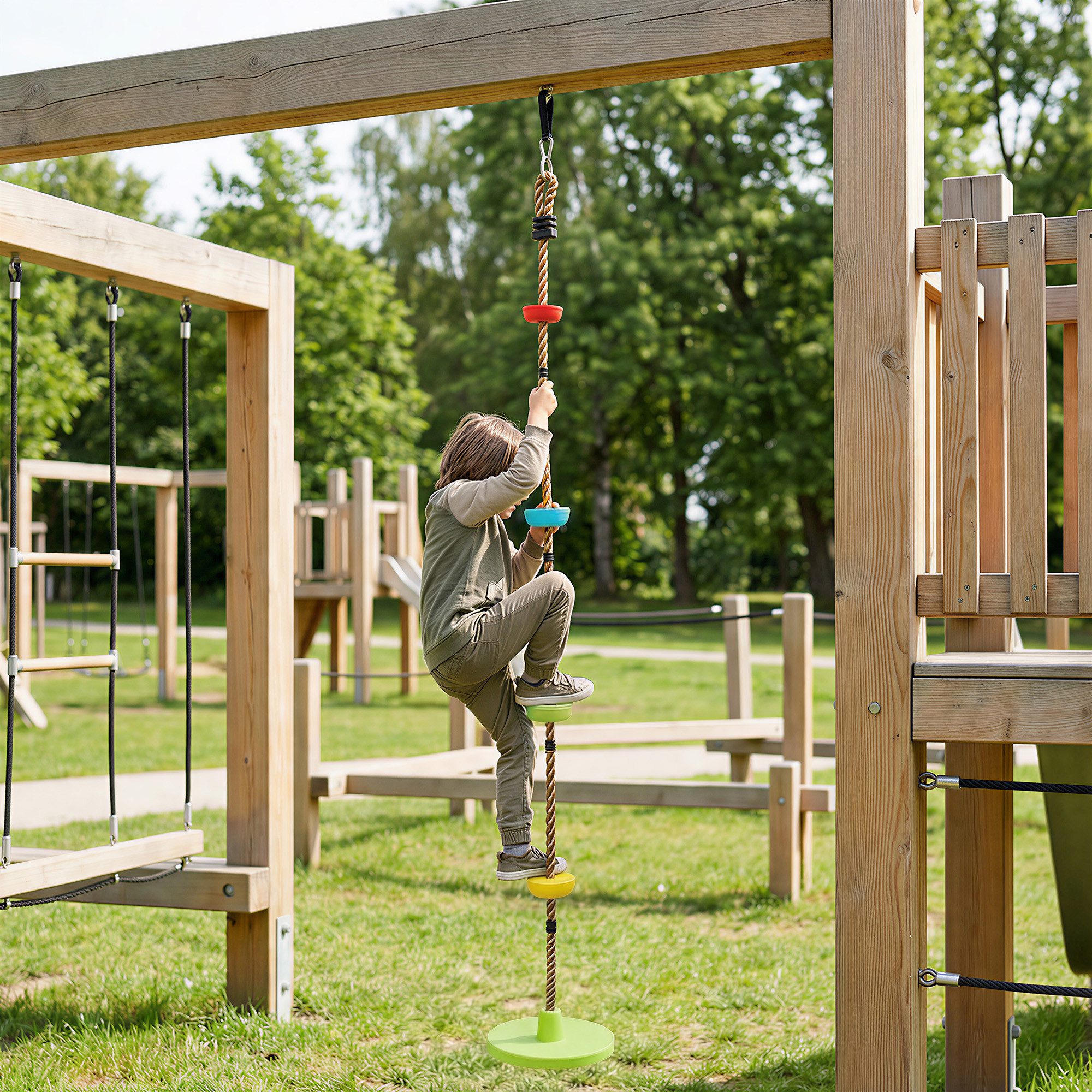 AIYAPLAY Slackline Ninja Line Kinder mit Schaukel, Plattformen, für 3-8 Jahre Kinder Grün