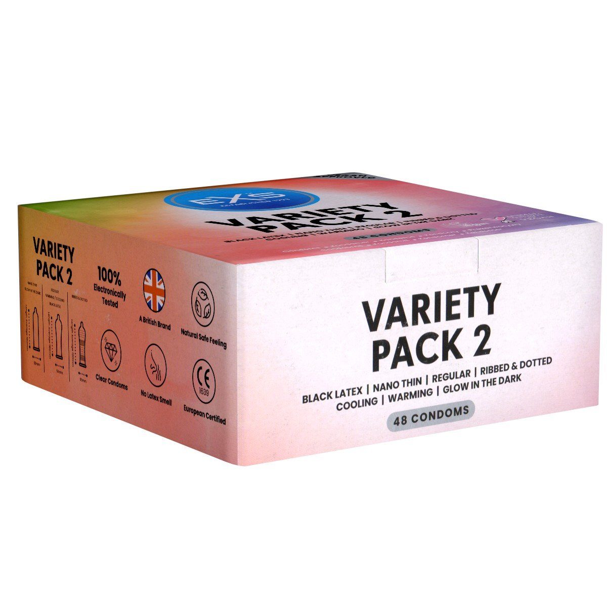 St., 48 EXS Variety sieben Kondome mit, Sorten verschiedene Genießen zum und 2 gemischte - Packung Probieren Kondome Pack
