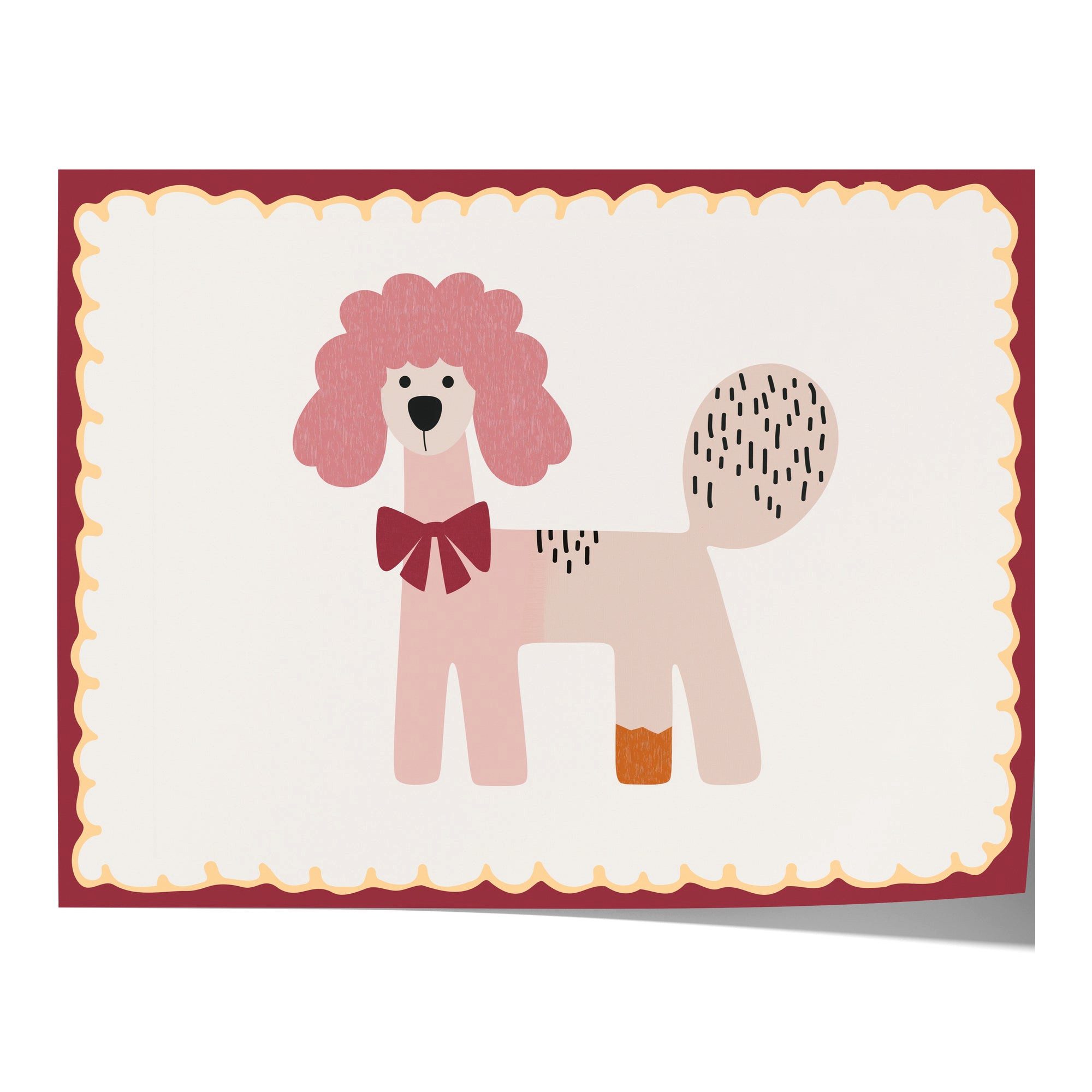 JUSTGOODMOOD Poster Premium ® Rosa Pudel mit Schleife Verspieltes Tier, (1 St), verschiedene Größen wählbar