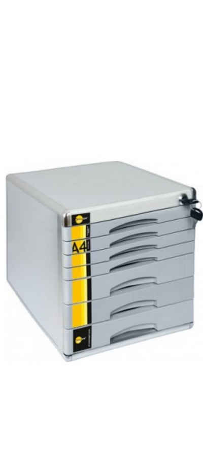 Yellow One Schubladenbox Ablagebox Ordnungsbox Dokumentenbox, passend für A4, abschließbar, (Stück, 1-Stück), mit 7 Fächern und Beschriftungsfeldern