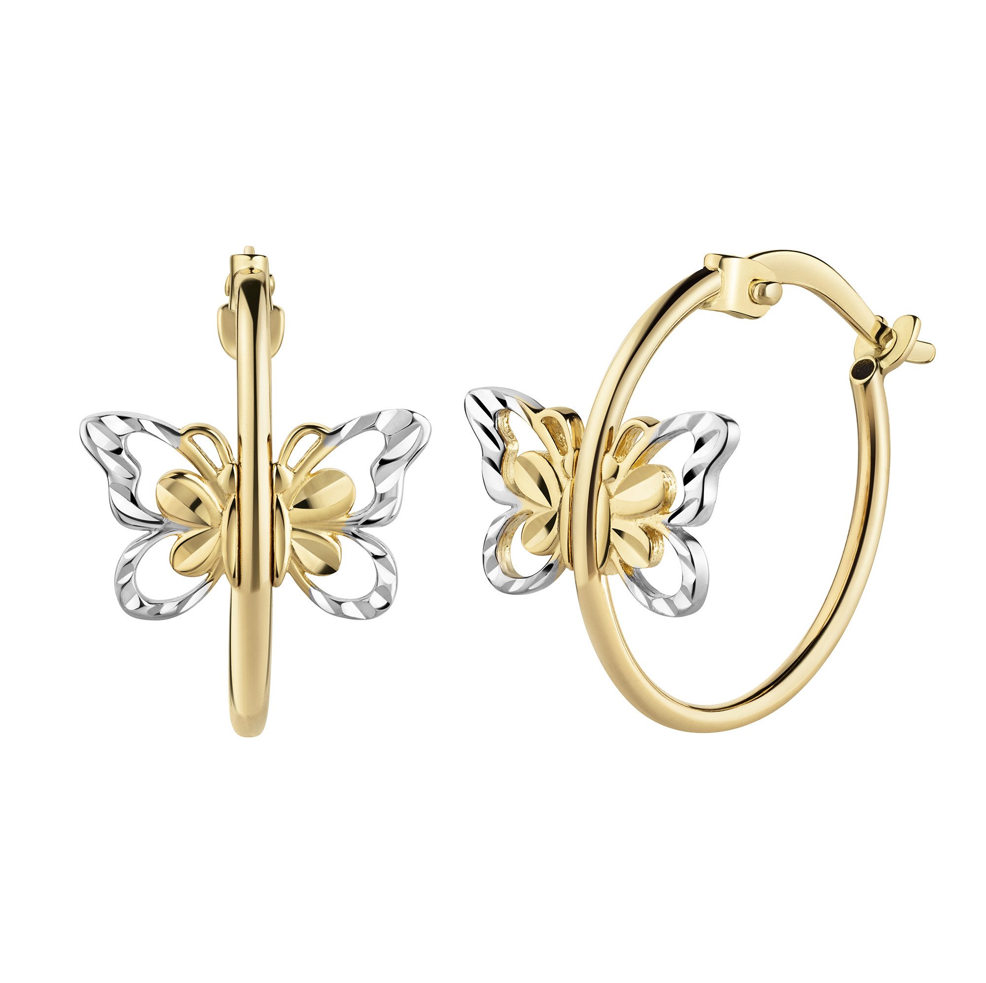 Fascination by Ellen K. Paar Creolen Gold 585 zweifarbig mit Schmetterling-Motiv
