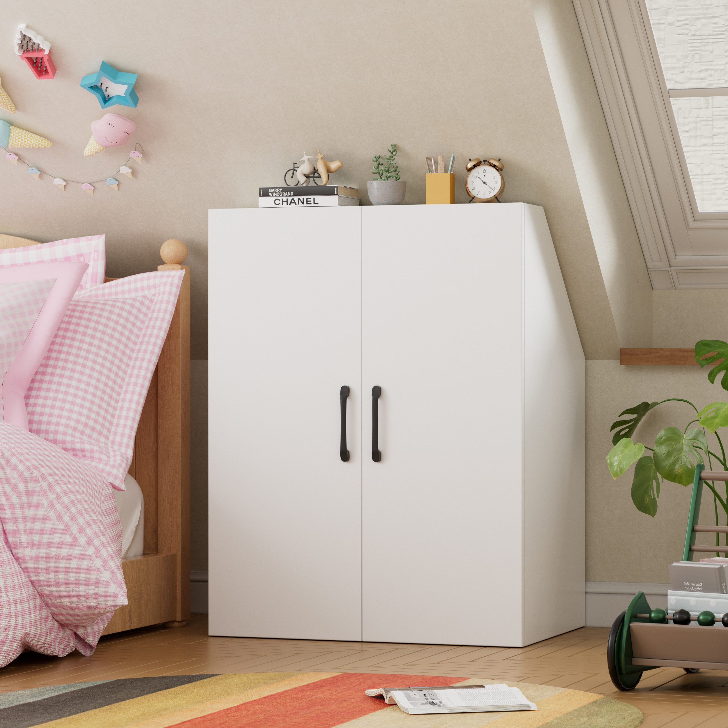 TWSOUL Regal Dachschrägenregal,Dachschrägenschrank mit 2 Türen,Weiß, günstig online kaufen
