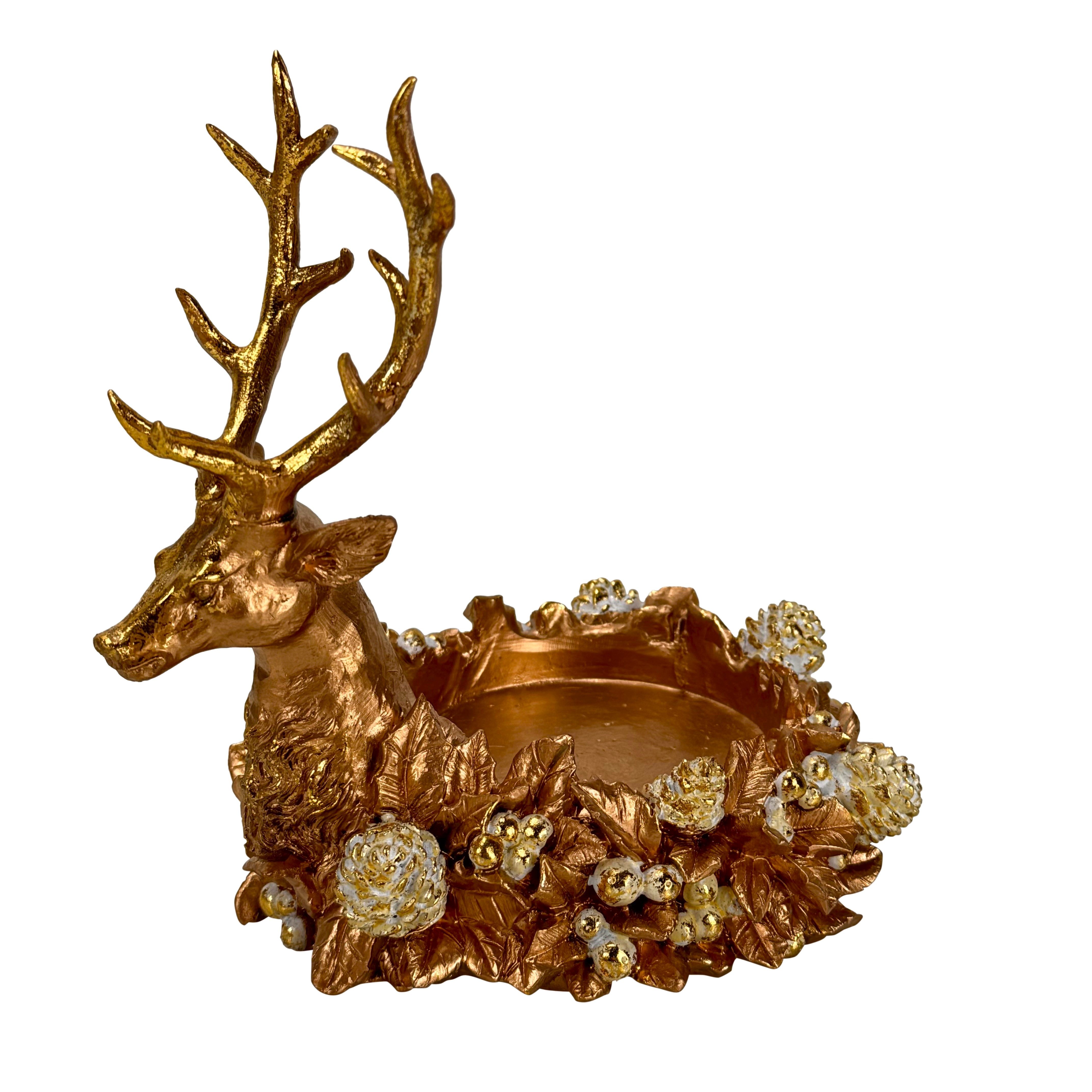 Online-Fuchs Kerzenhalter für Stumpenkerzen - Kerzenständer mit Hirschkopf (17 cm groß, für Kerzen bis 7,5 cm Durchmesser), Dekoration für Herbst, Winter und Weihnachten