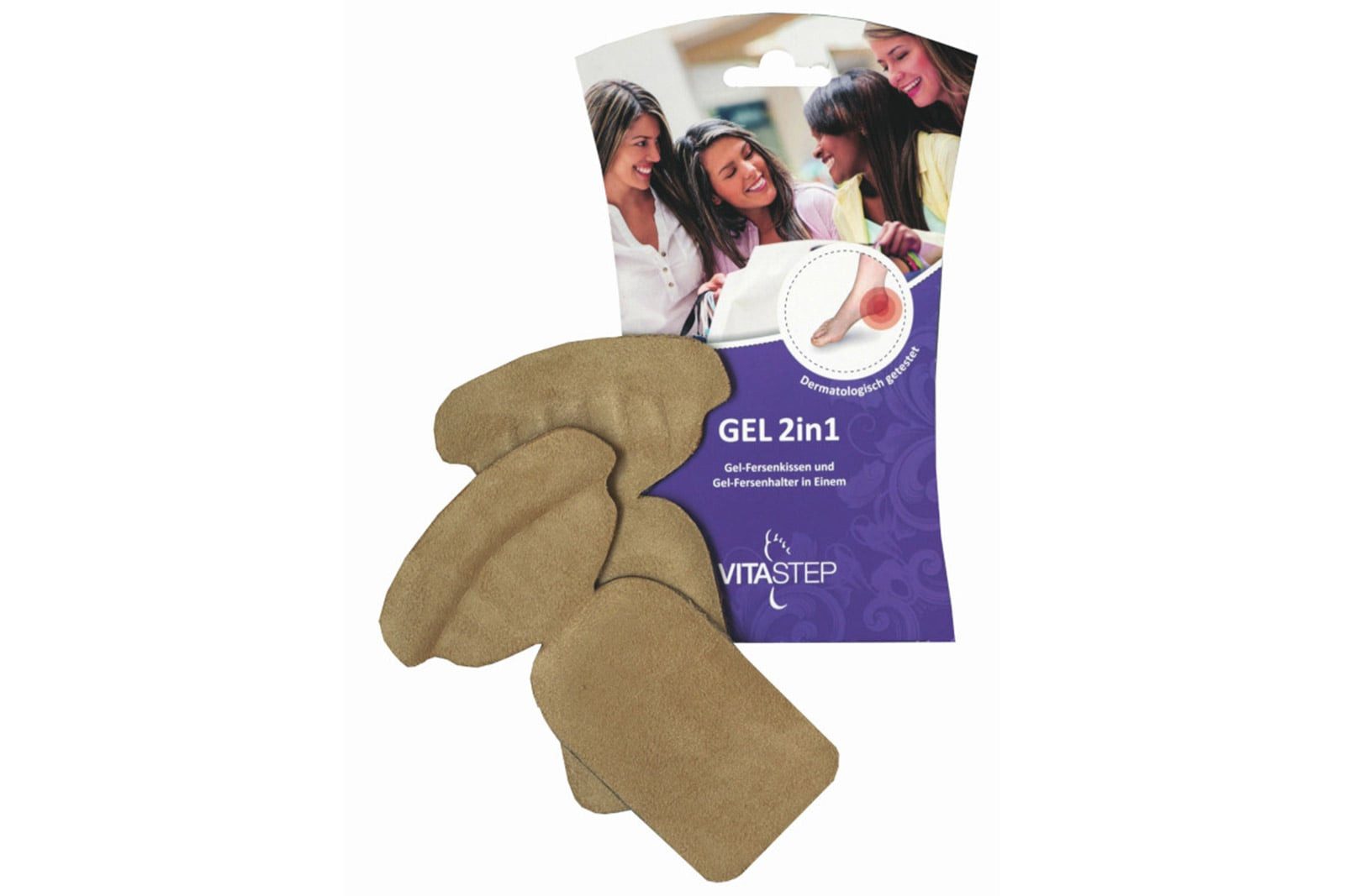 VITASTEP Einlegesohlen Gel 2in1 – Fersenkomfort & Halt vereint für schmerzfreies Gehen, Selbstklebend & rückstandslos entfernbar