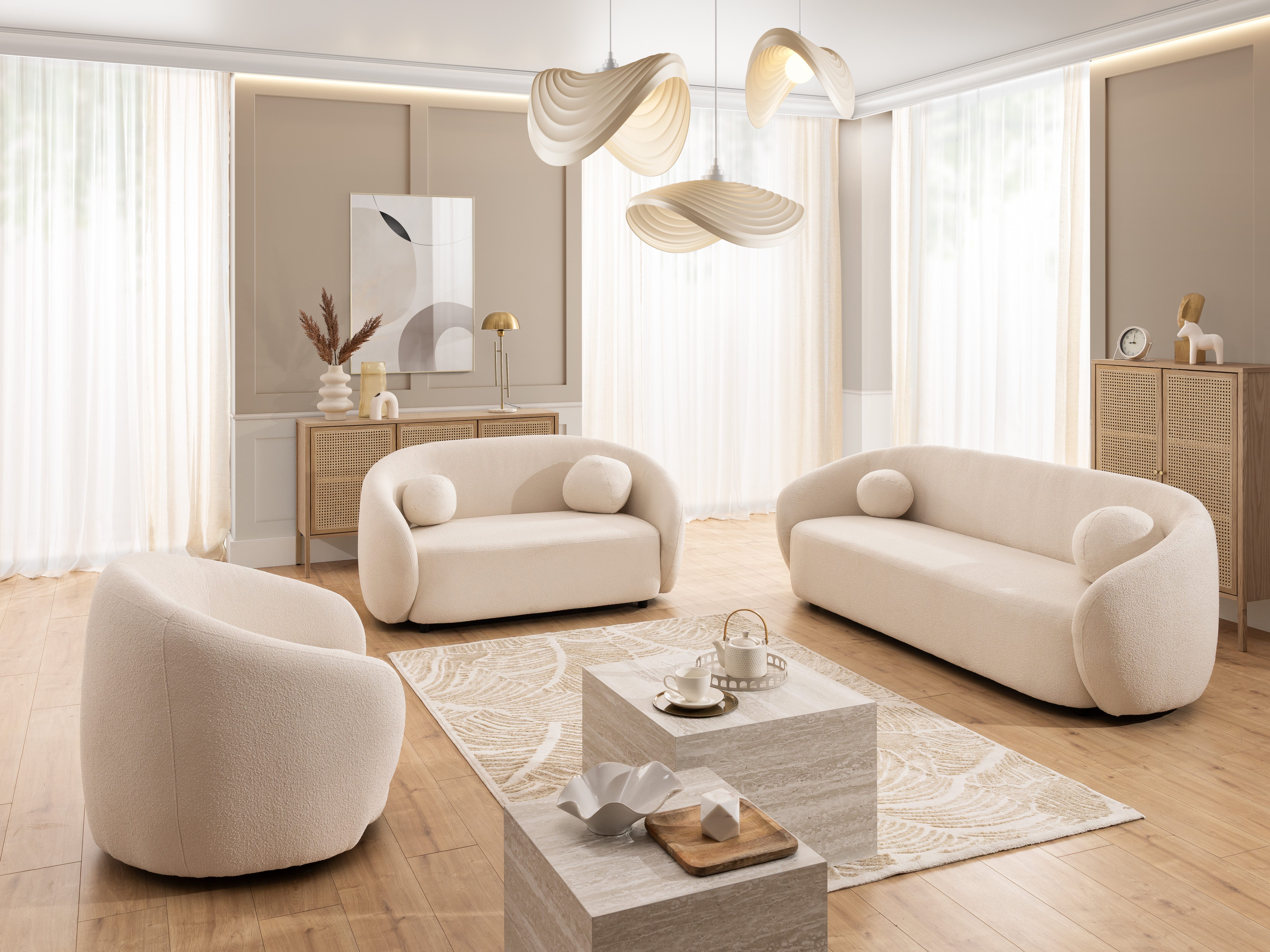 S-Style Möbel Polstergarnitur 3+2+1 Roundi, Bouclé, Luxus & Moderne Kollekt günstig online kaufen