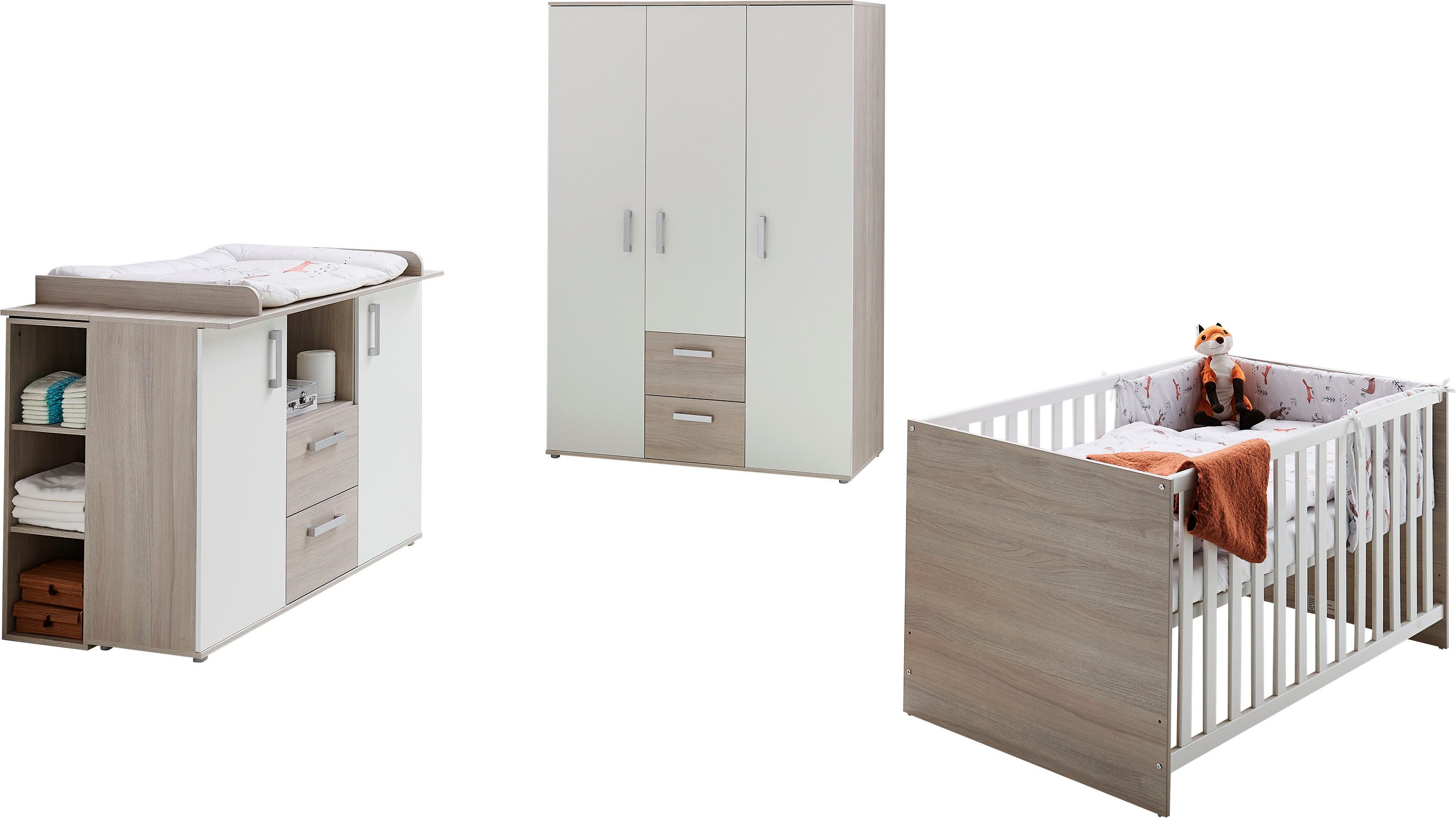 Lüttenhütt Babyzimmer-Komplettset Geert, (Set, 4-St., Kinderbett, Regal, Schrank, Wickelkommode), Made in Germany; mit Kinderbett, Regal, Schrank und Wickelkommode