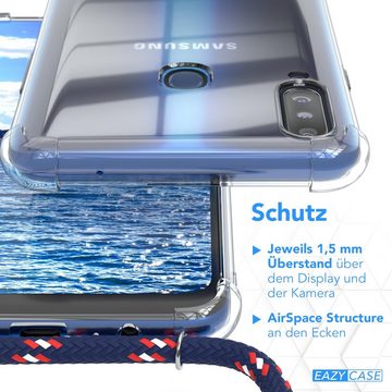 EAZY CASE Handykette Hülle mit Kette für Samsung Galaxy A20s 6,5 Zoll, Slimcover Handykette Hülle Cross Bag für Smartphone Blau Camouflage
