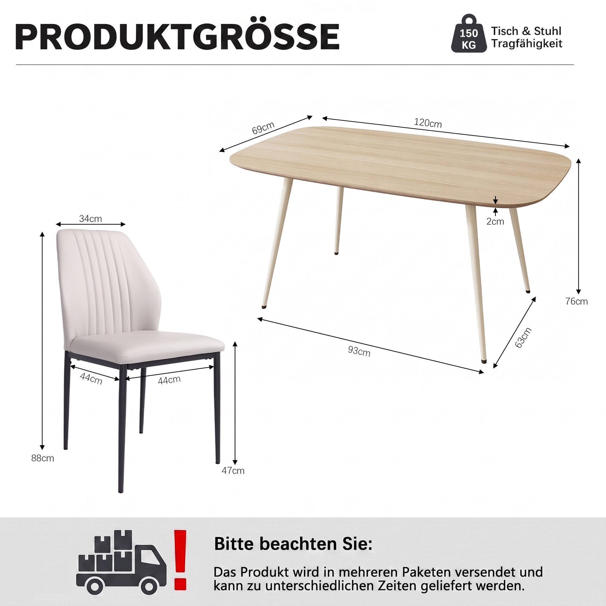 Jiexi Essgruppe Esstisch Set 120x69 MDF Eichenoptik Essgruppe mit PU-Leder Stühlen