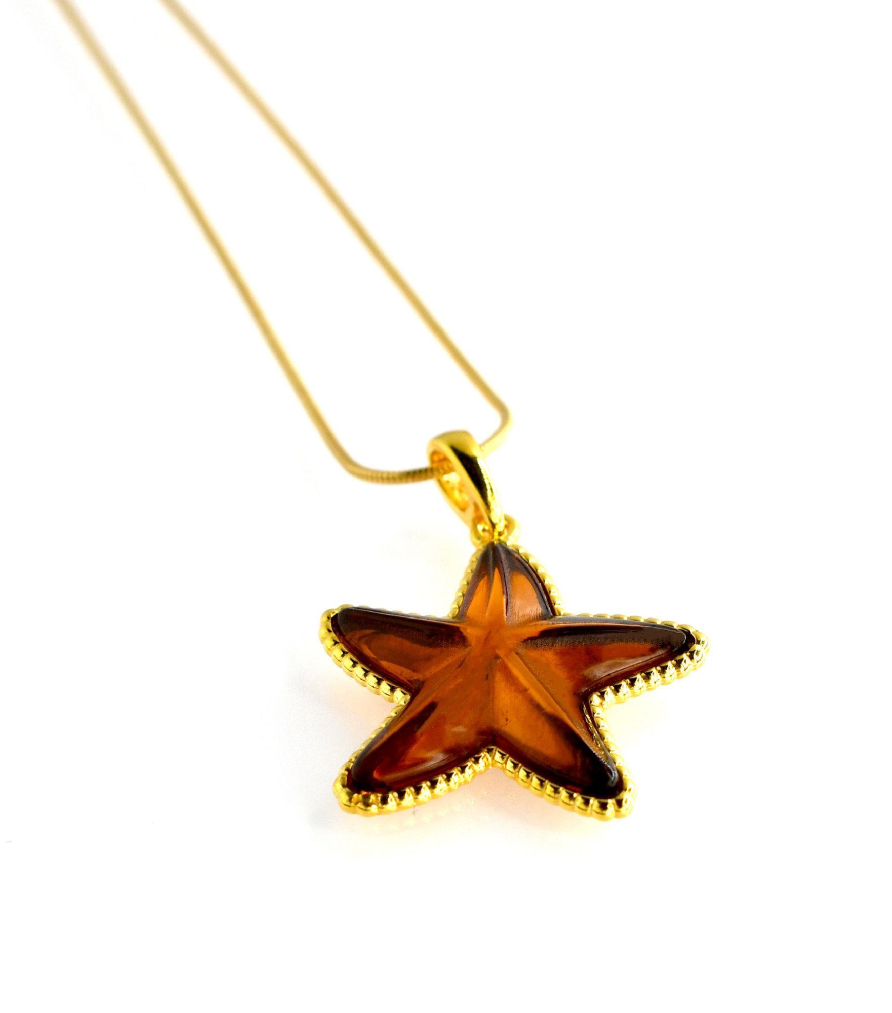 MyBer® Kettenanhänger Bernstein Pendant Seestern Anhänger PMBER58 (1-tlg., auf vergoldeter Kette 45cm Länge), Damen Schmuck Sterling Silber 925er vergoldet