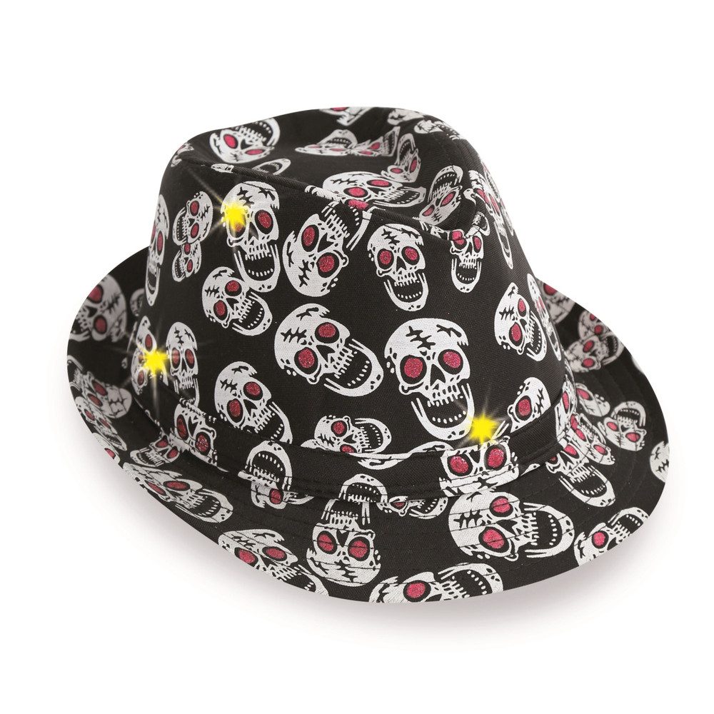 Fries Kostüm Hut - mit Totenköpfen - blinkend - schwarz/weiß/rot günstig online kaufen