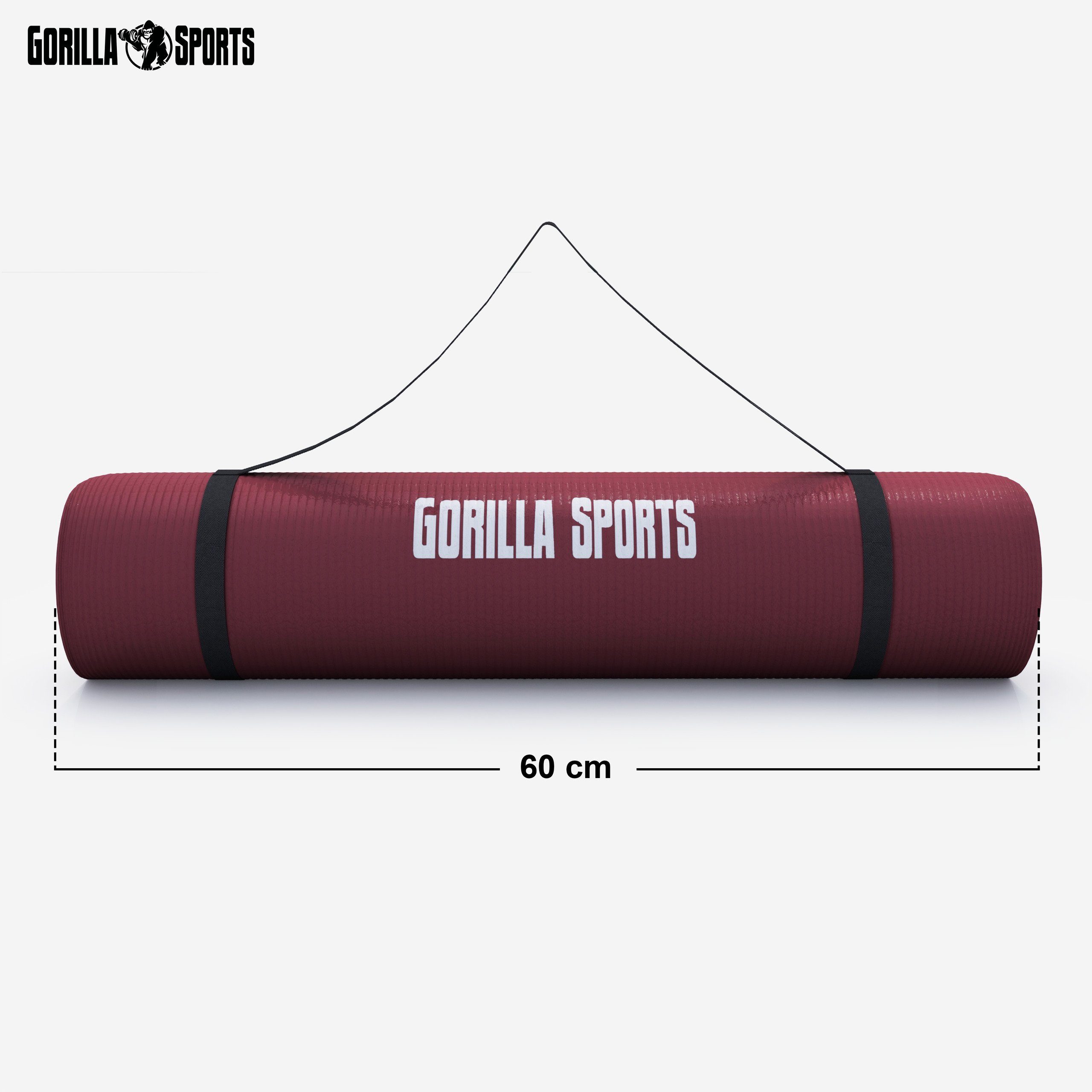GORILLA SPORTS Yogamatte 190x60cm / 190x100cm, Tragegurt, Rutschfest - Fitnessmatte, Gymnastik