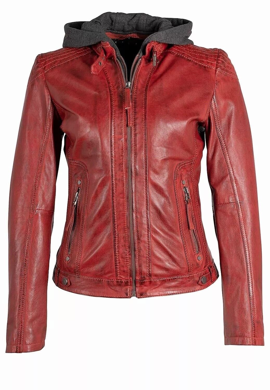 Lederjacke Caja Gipsy abnehmbarer Bikerjacke LEGV Damen Lammleder Kapuze aus mit