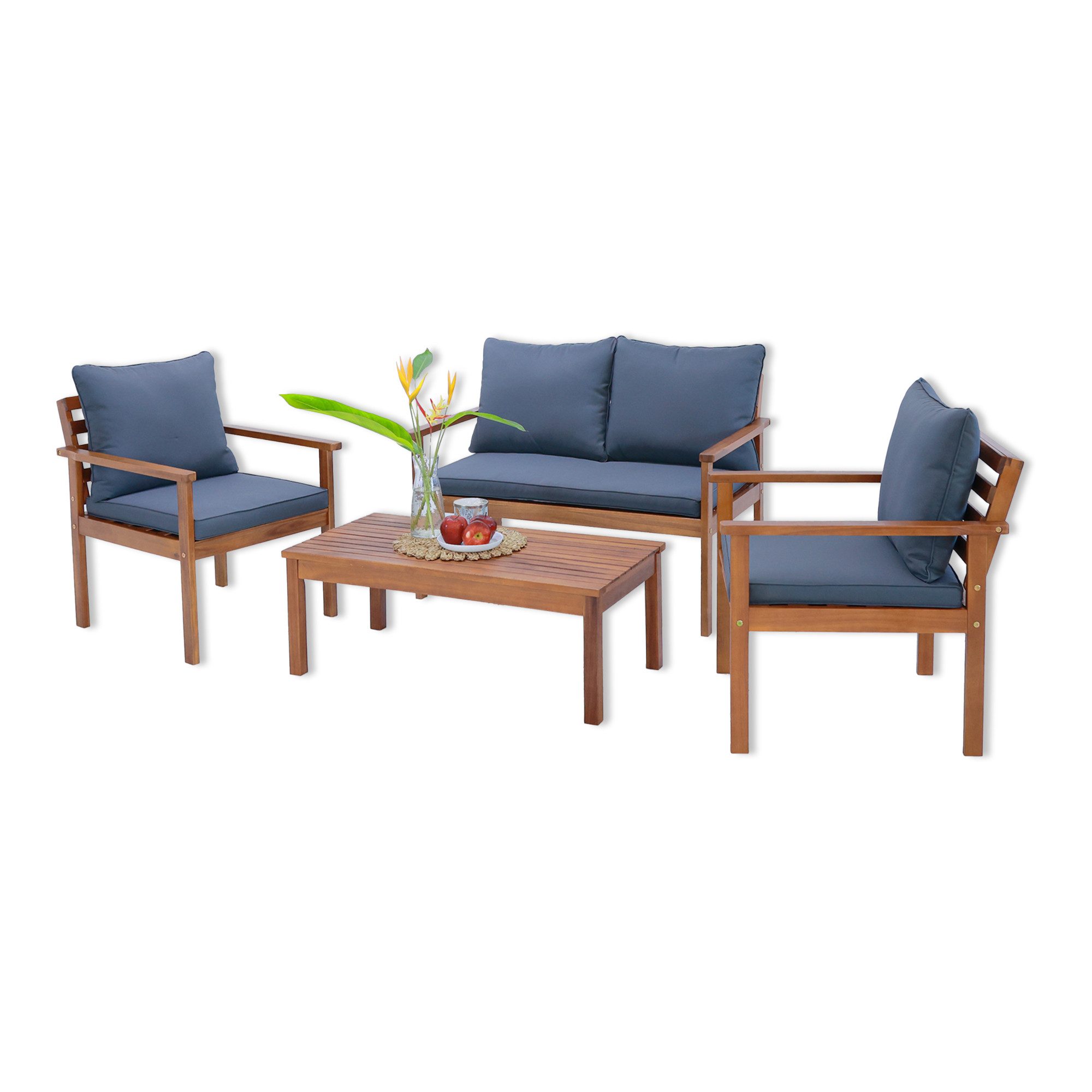 en.casa Gartenlounge-Set, (4-tlg., 1 Tisch, 2 Stühle, 1 Sitzbank inkl. Kiss günstig online kaufen