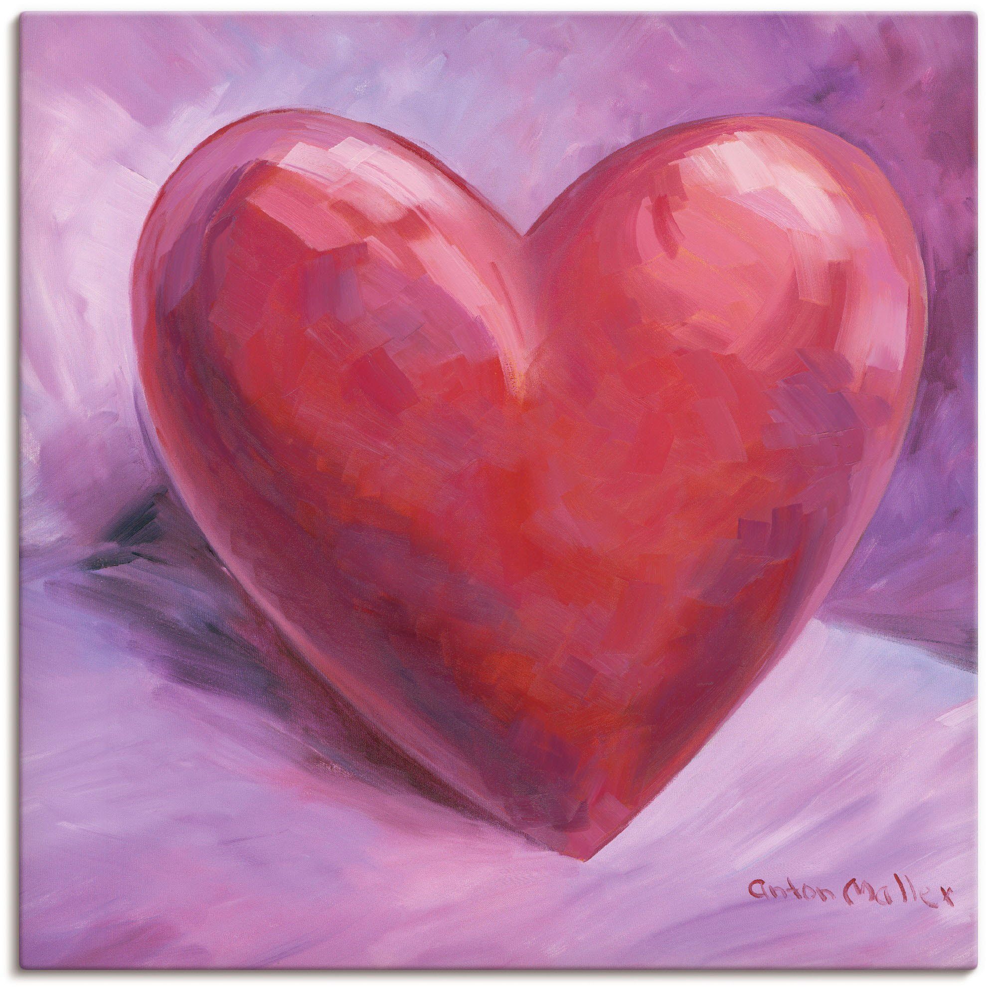 Artland Leinwandbild Lila Herz, Herzen (1 St), auf Holzrahmen gespannt