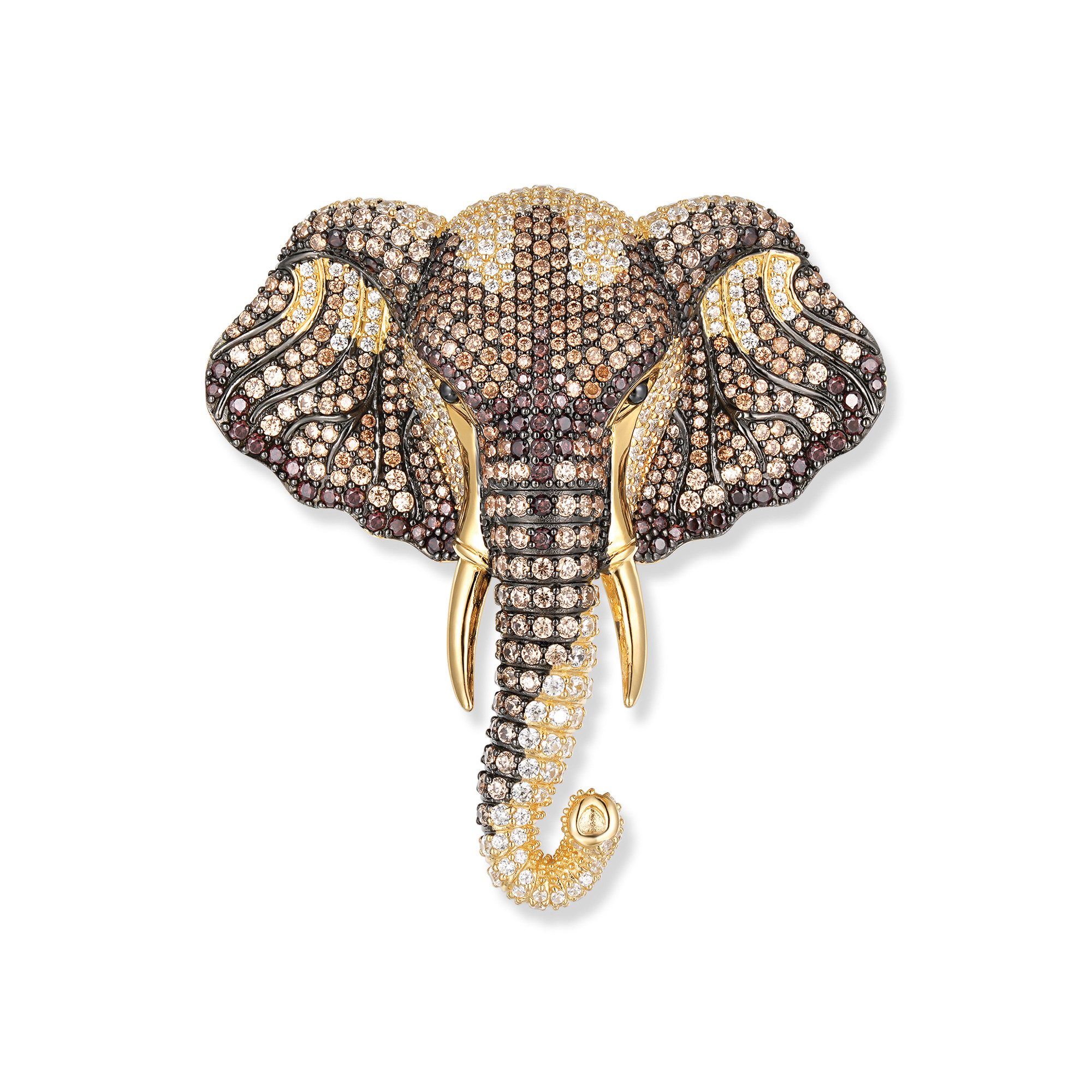 Seinerzeit FLORA & FAUNA Kettenanhänger Raja Elefanten Anhänger / Brosche, Schmuck aus 925 Sterling Silber (Von der faszinierenden Welt der Safari und der wilden Schönheit Afrikas inspirierter Damenschmuck mit liebevoll gestaltetem Tiermotiv – ein besonderer Begleiter im Alltag und zu besonderen Anlässen, 1-tlg., inkl. Geschenkverpackung für Frauen ob Freundin, Mutter, Ehefrau, Oma), vergoldet, geschwärzt, mit Emaille und Zirkonia-Steinen