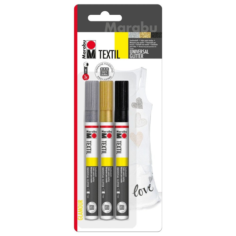 Marabu Textilmarker Marabu Textil Paintglitter 3x 3mm 3 Teile sortiert