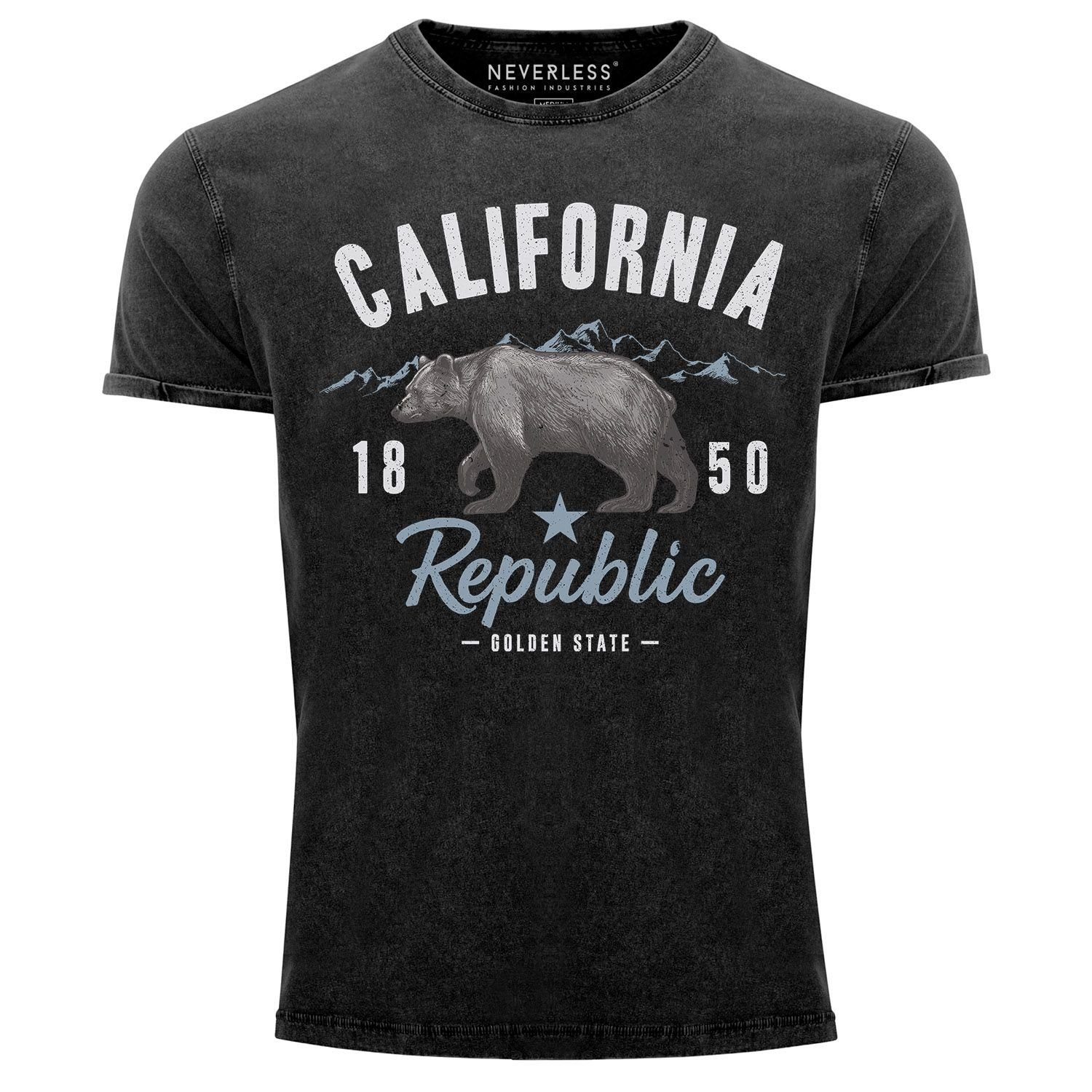 Neverless Print-Shirt Herren Vintage Shirt California günstig online kaufen