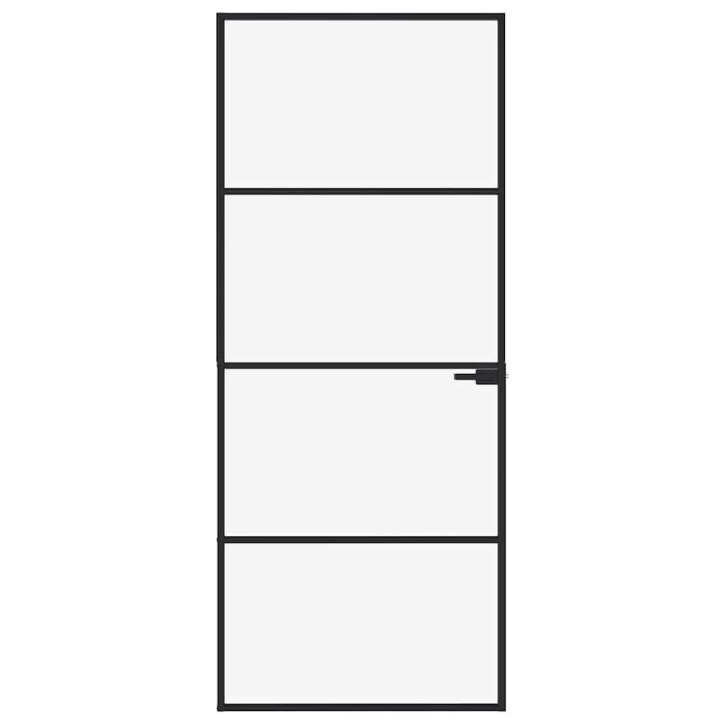 vidaXL Haustür Innentür Schwarz 83x201,5 cm Hartglas & Aluminium Schlank (1-St)