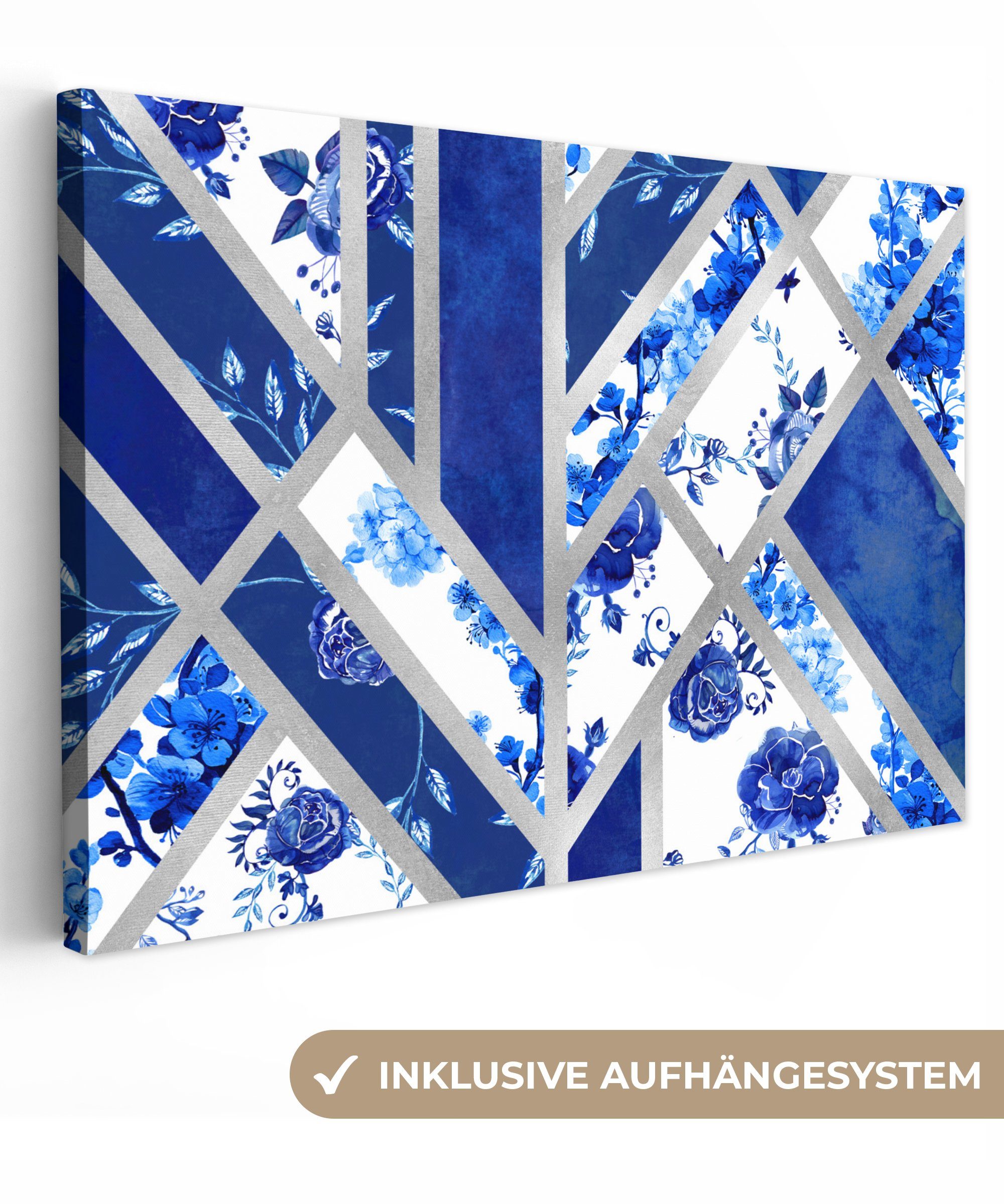 OneMillionCanvasses® Leinwandbild Design - Delfter Blau - Luxus, (1 St), Wandbild Leinwandbilder, Aufhängefertig, Wanddeko, 30x20 cm