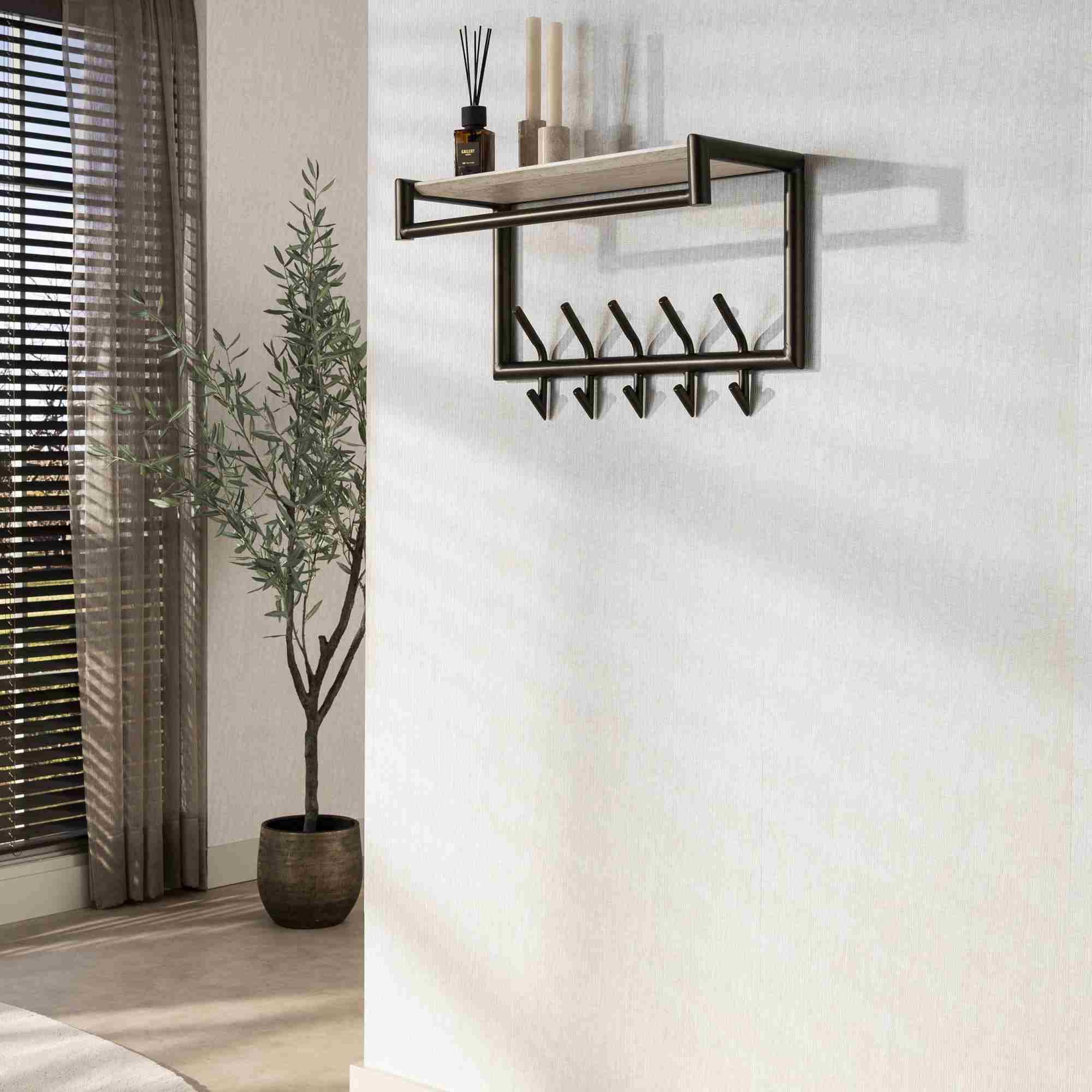 Garderobe Aret mit Kleiderstange, Hutablage & 5 Haken, 65 cm