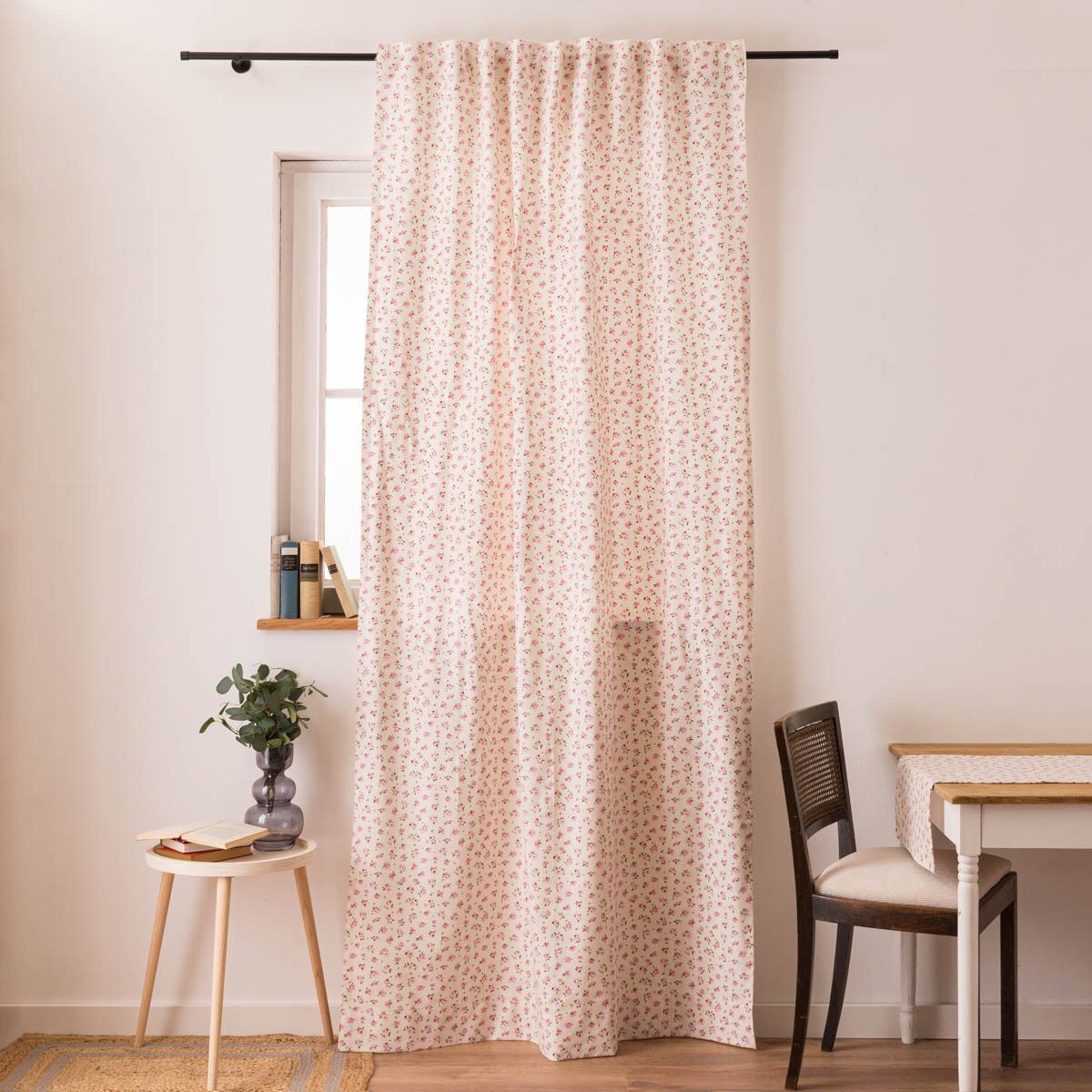 SCHÖNER LEBEN. Vorhang Vorhang Smok-Schlaufenband Classic Little Rose ecru rosa 245cm, Smokband, blickdicht, Baumwolle, handmade