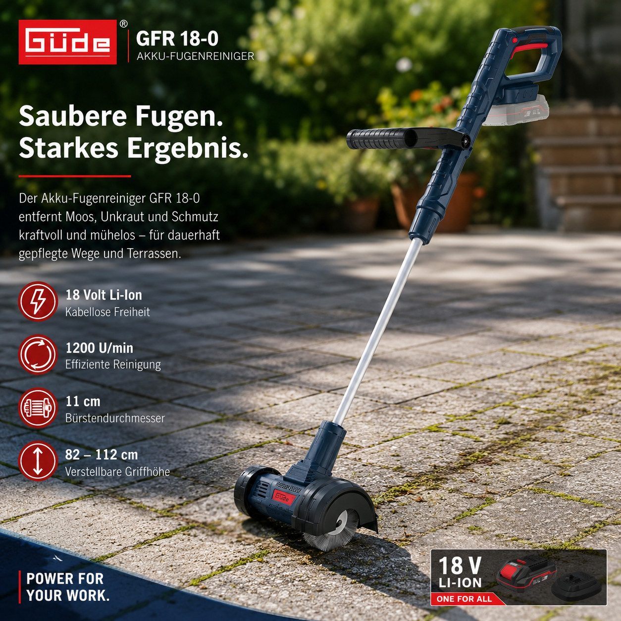 Güde Akku-Fugenbürste Güde Akku-Fugenreiniger GFR 18-0 Solo, Ohne Akku / Ladegerät