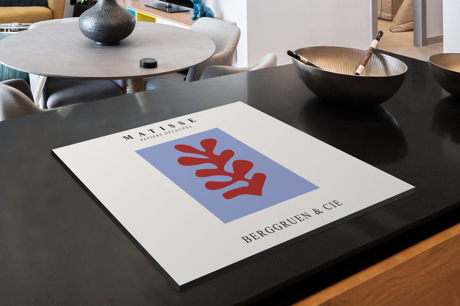 cm, MuchoWow Blau - nutzbar, tlg), 60x52 Vinyl, Blatt - Mobile Herdblende-/Abdeckplatte Abstrakt, - (1 - Arbeitsfläche Ceranfeldabdeckung Matisse Rot