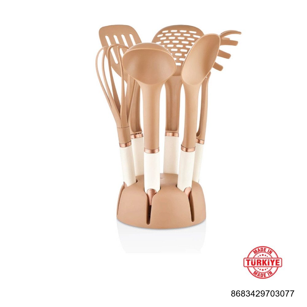 Vip Ahmet Kochbesteck-Set Küchenhelfer Set 6-tlg, Kunststoff Kochbestecki BPA-frei (Ständer, Schaumkelle, Nudelkelle, Besen, Kelle, Löffel, Spatel), 7-teiliges  – Bild 5 von 5