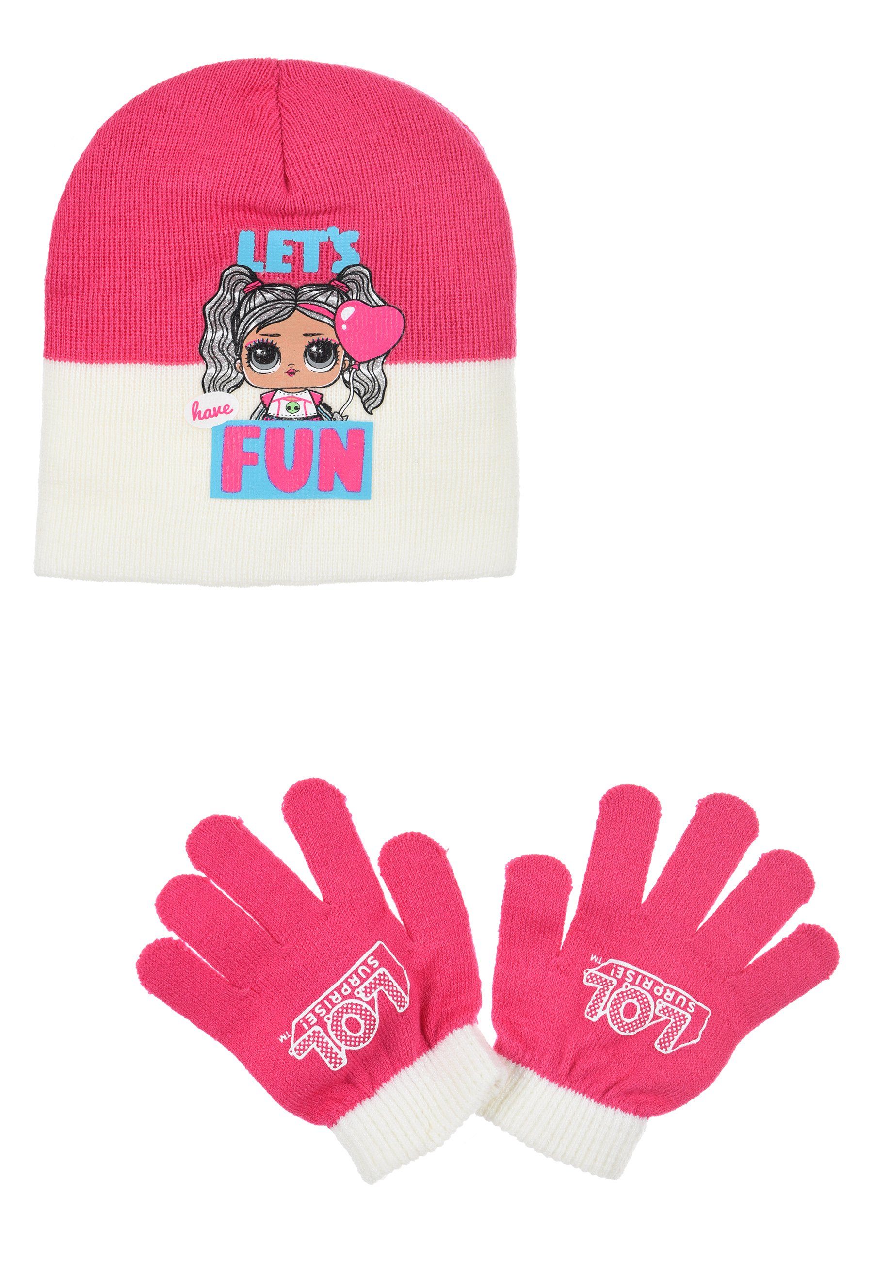 Kinder L.O.L. Pink Mütze (SET) Beanie Winter-Set Handschuhe Mädchen SURPRISE!